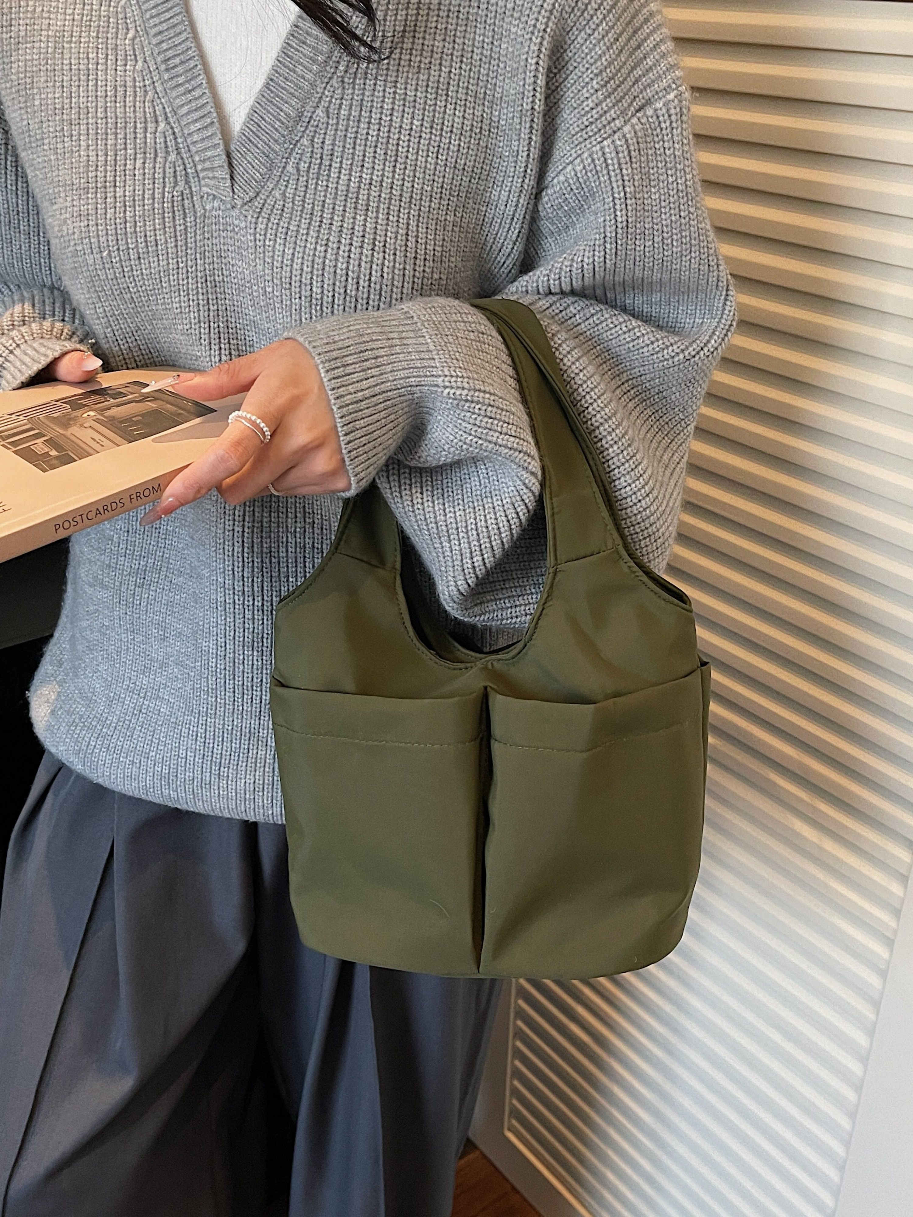Teal Shoulder Bag with Button Closure
