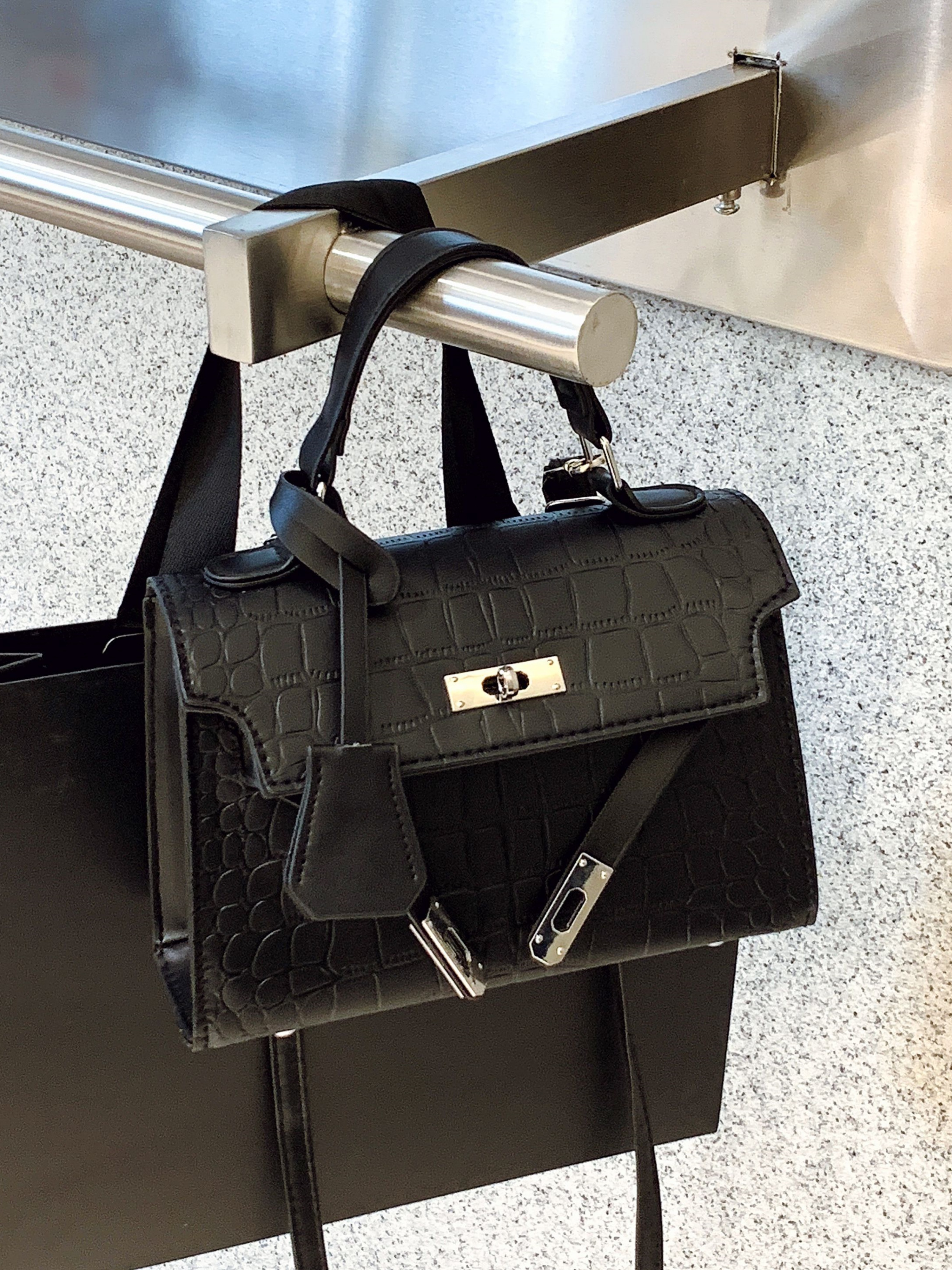 Black Croc-Embossed Shoulder Bag