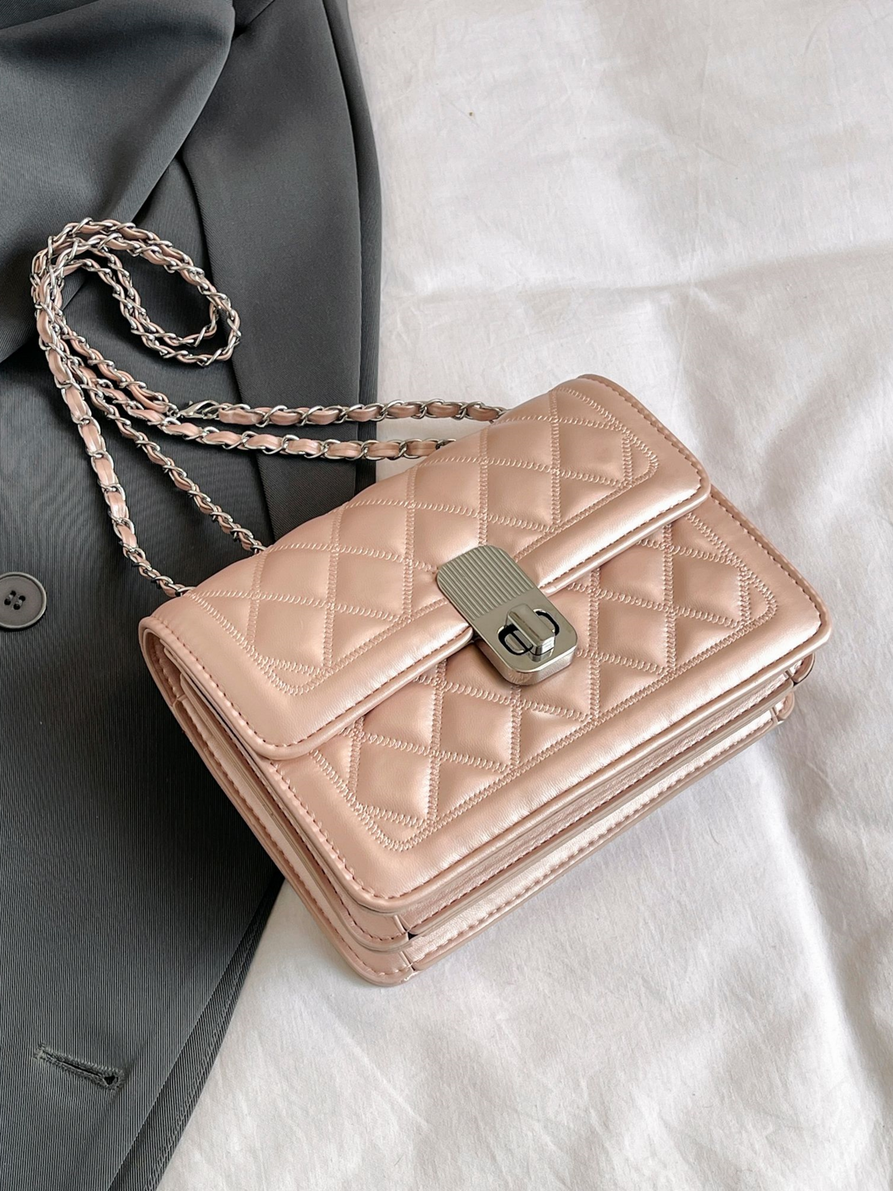 Pink Quilted Crossbody Bag