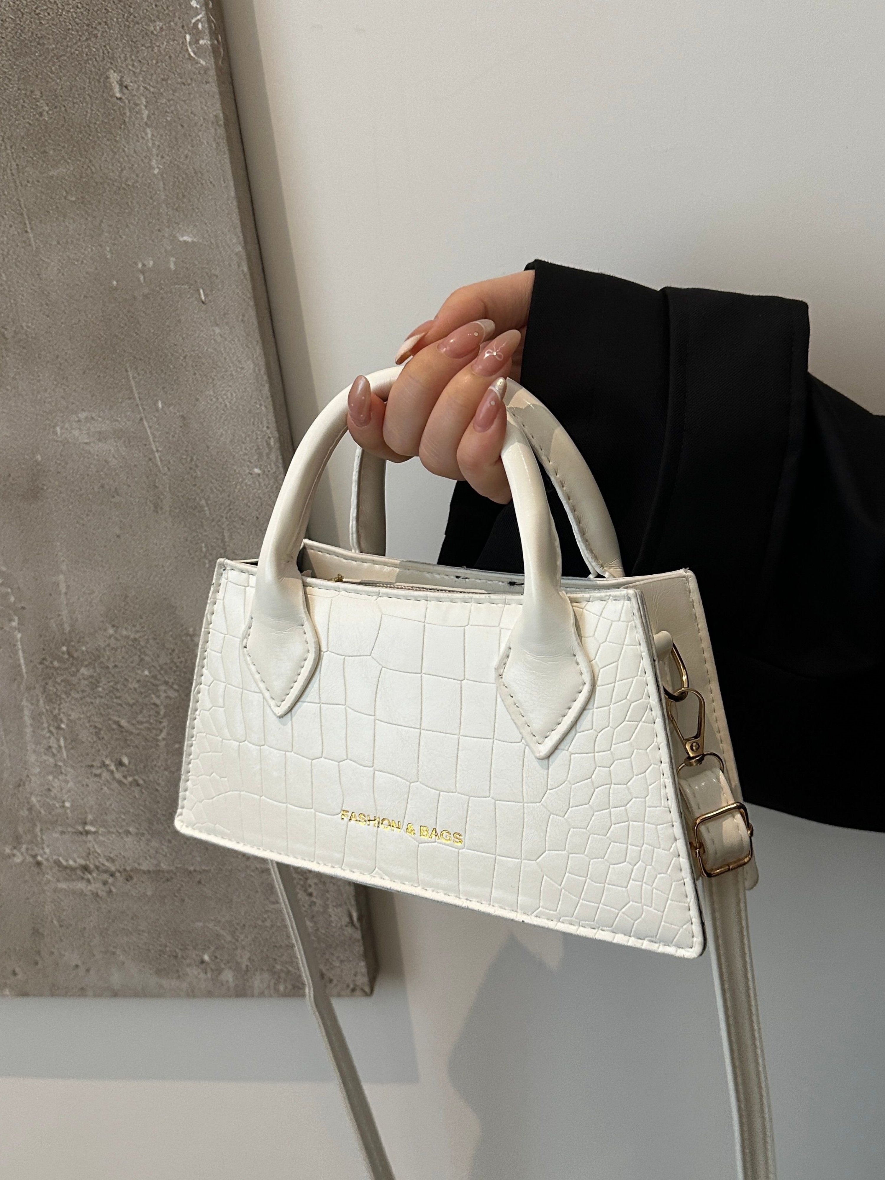 White Croc Embossed Crossbody Bag