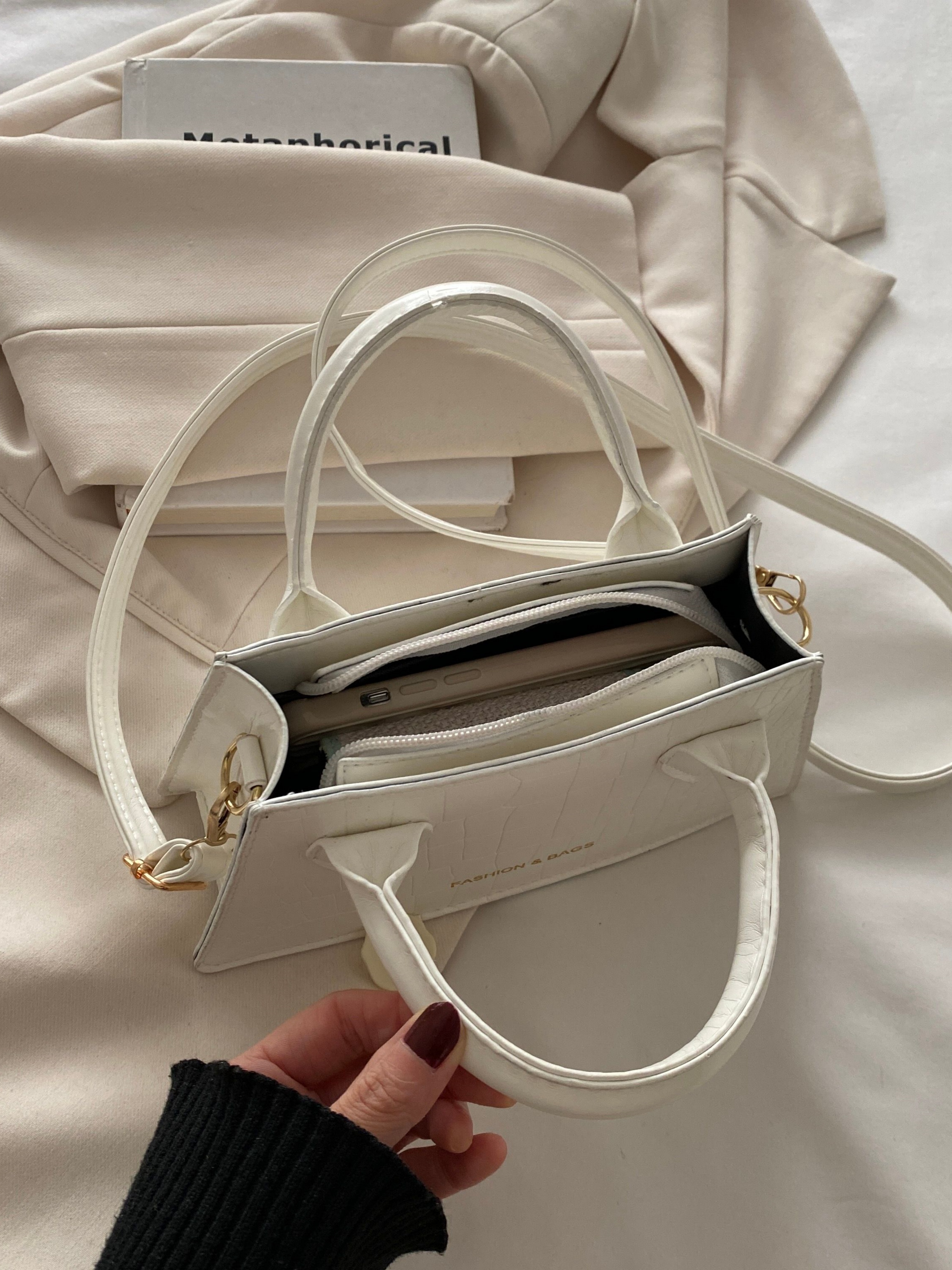 White Croc Embossed Crossbody Bag