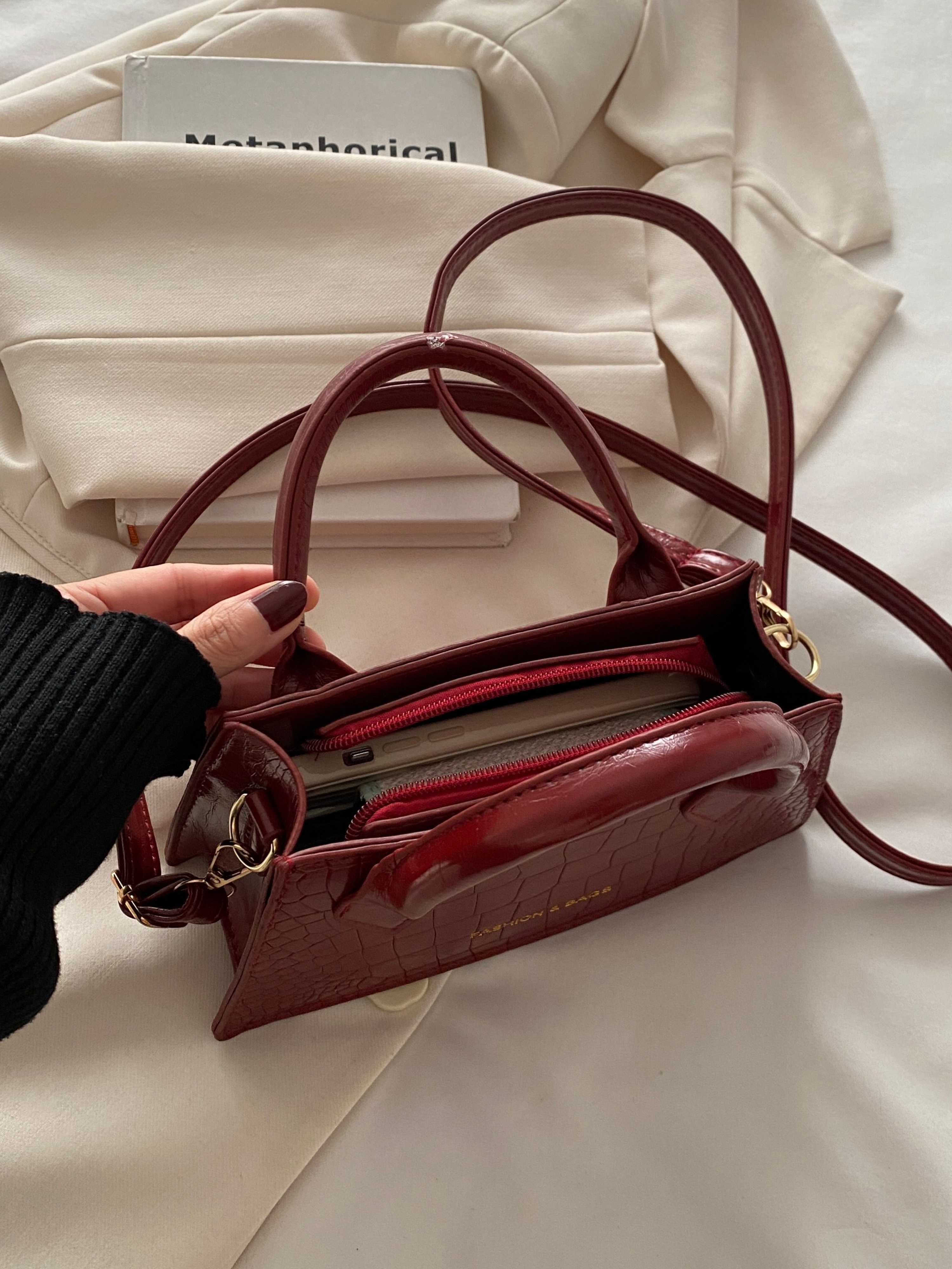 Red Croc-Embossed Crossbody Bag