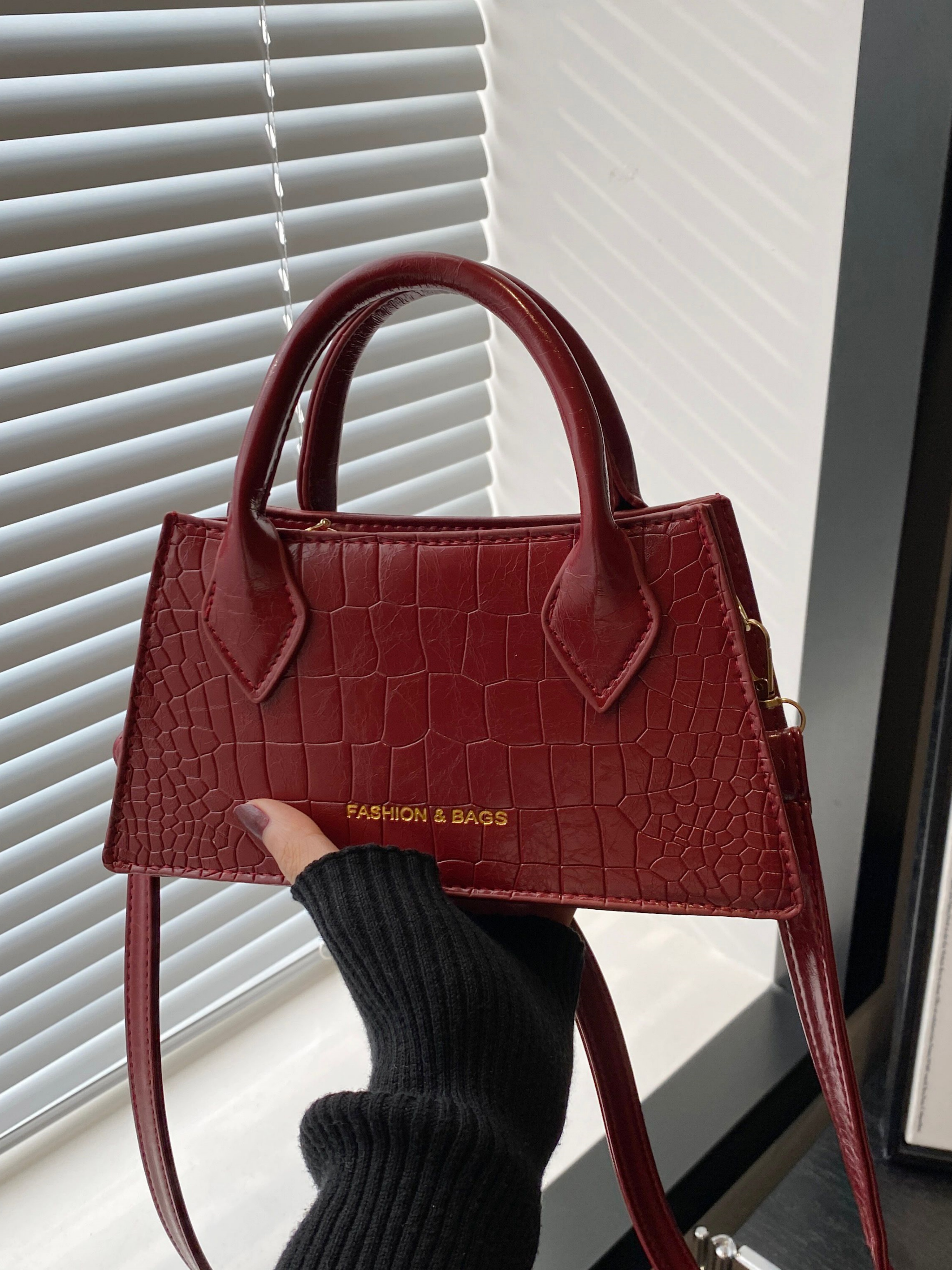 Red Croc-Embossed Crossbody Bag
