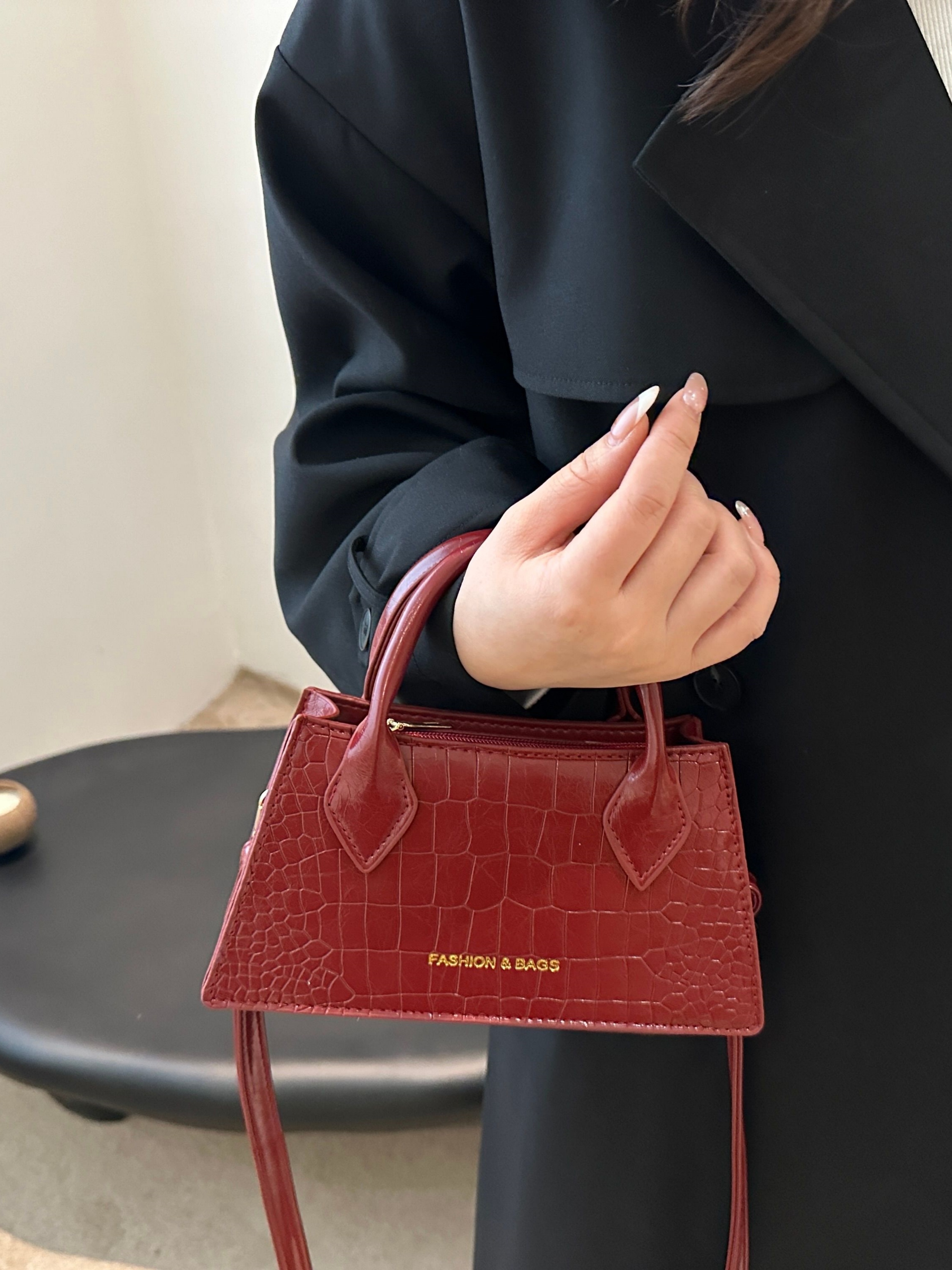 Red Croc-Embossed Crossbody Bag