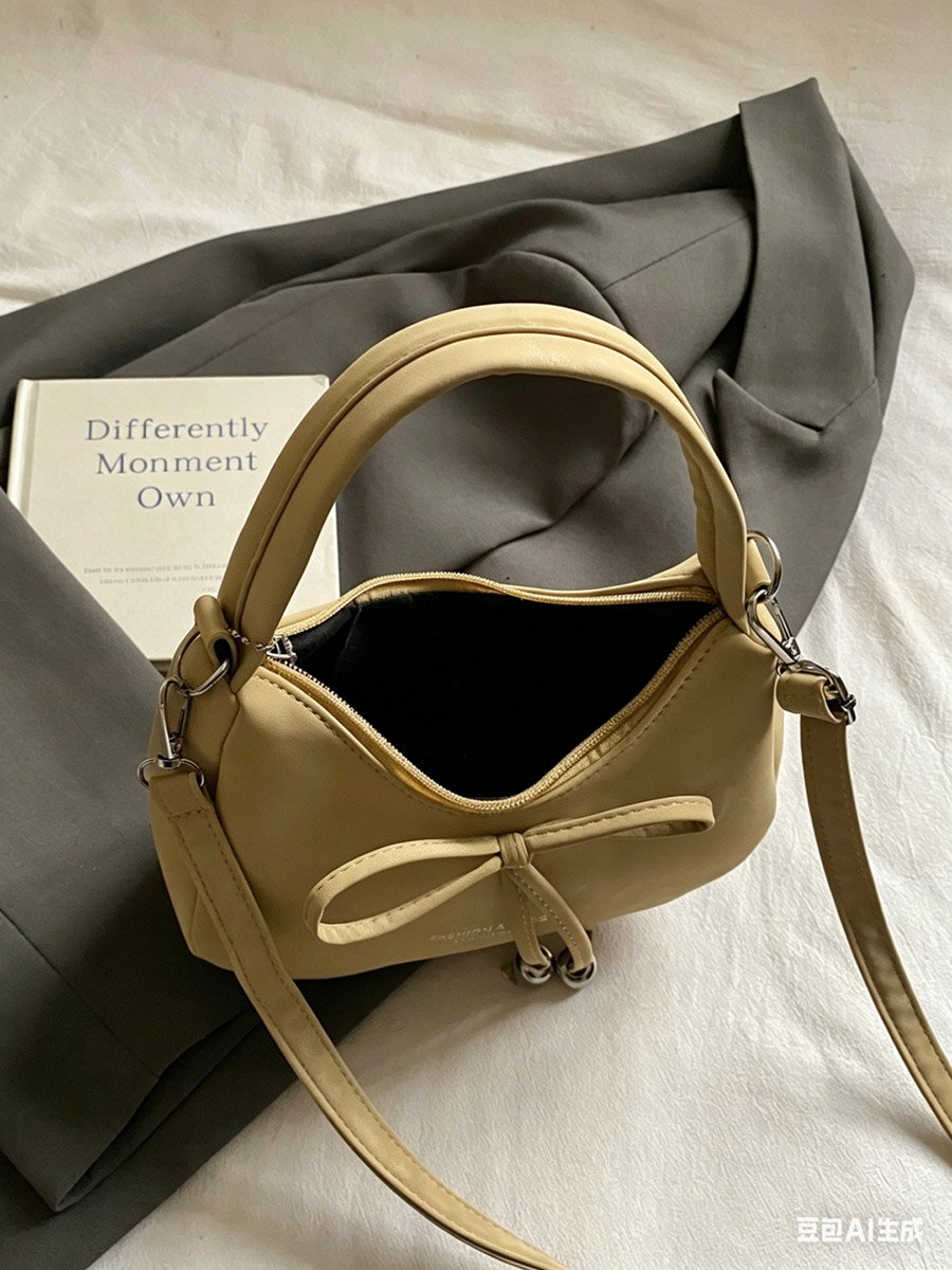 Beige Crossbody Bag with Bow Detail