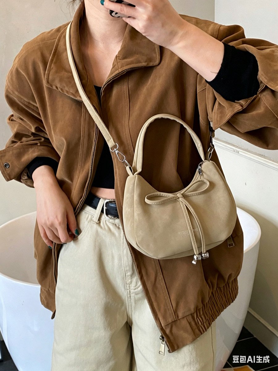 Beige Crossbody Bag with Bow Detail