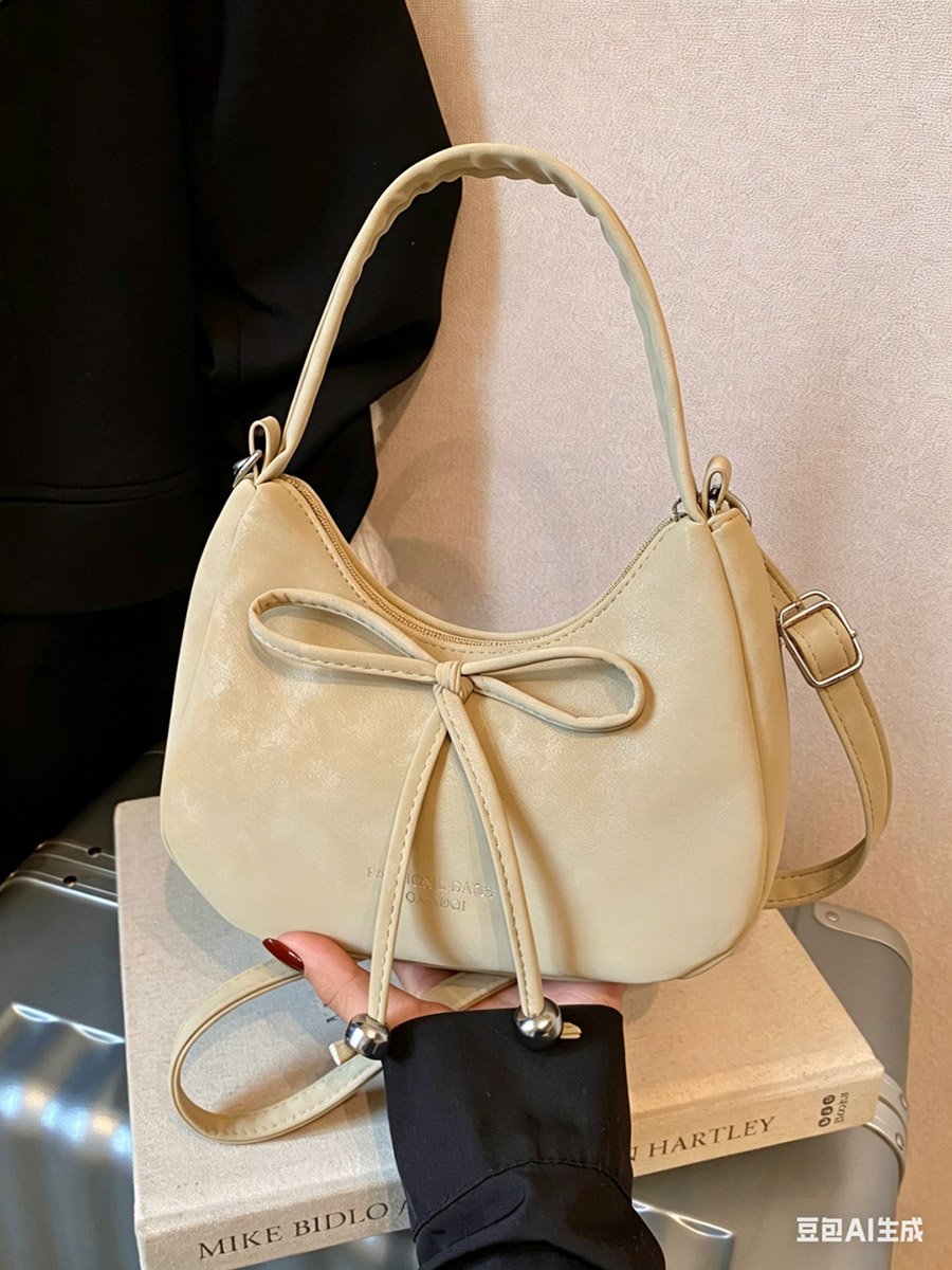 Beige Crossbody Bag with Bow Detail