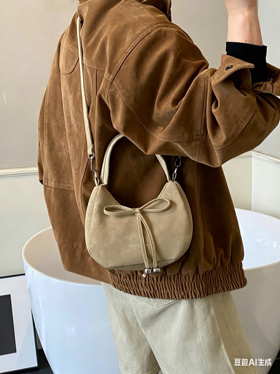 Beige Crossbody Bag with Bow Detail