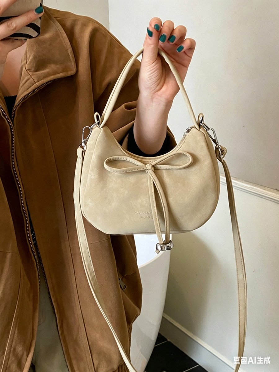 Beige Crossbody Bag with Bow Detail