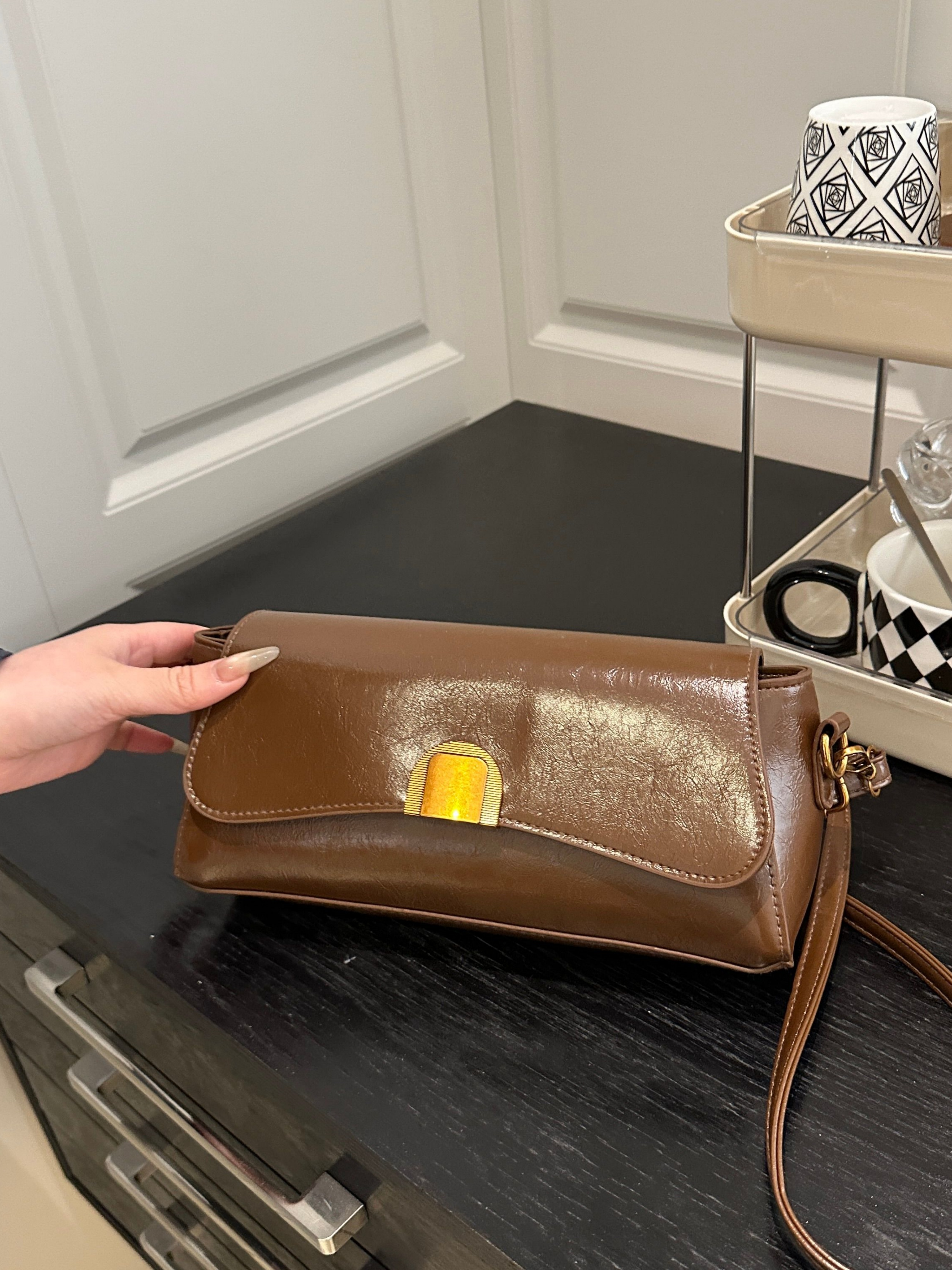 Brown Faux Leather Crossbody Bag