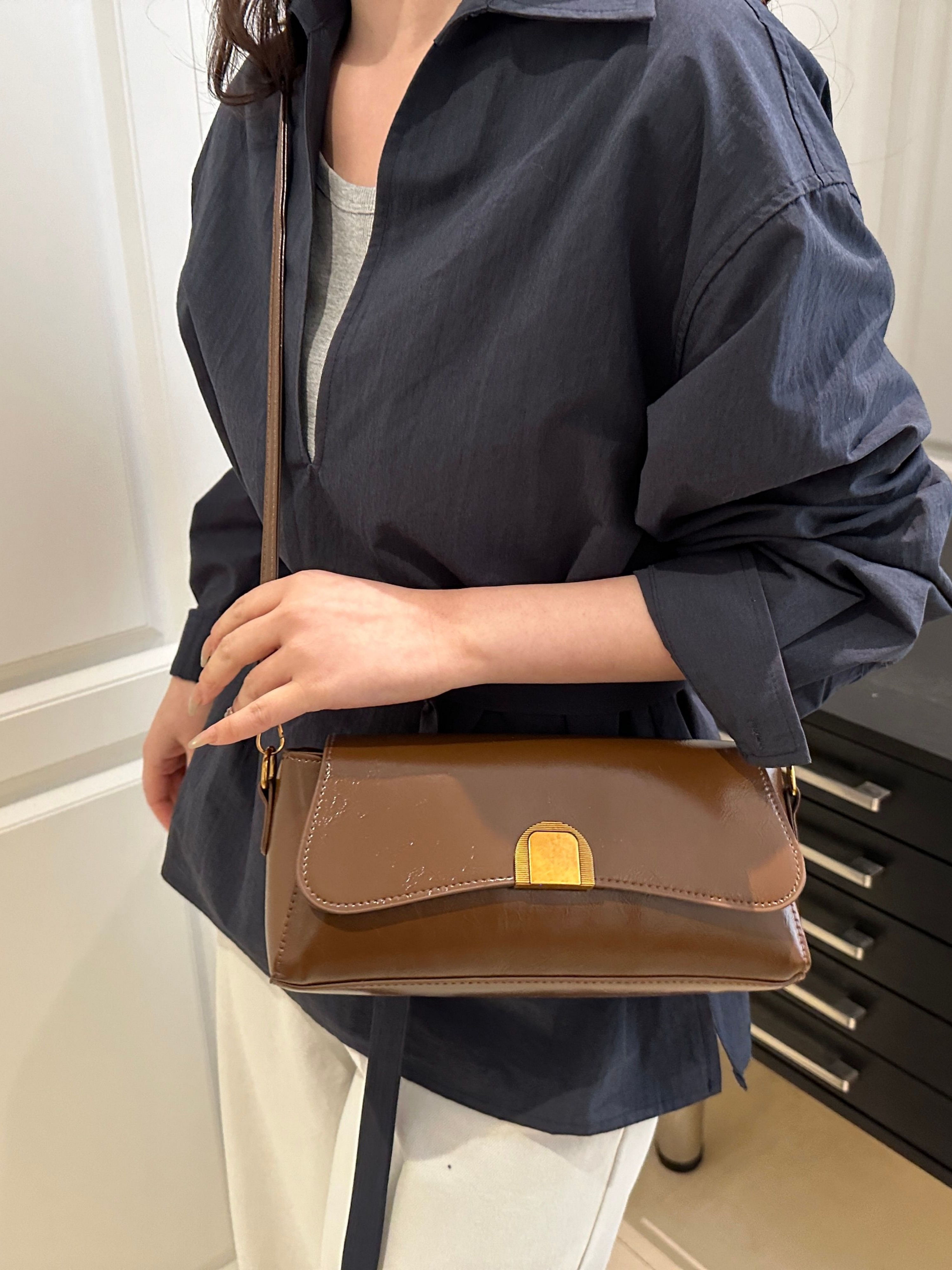 Brown Faux Leather Crossbody Bag