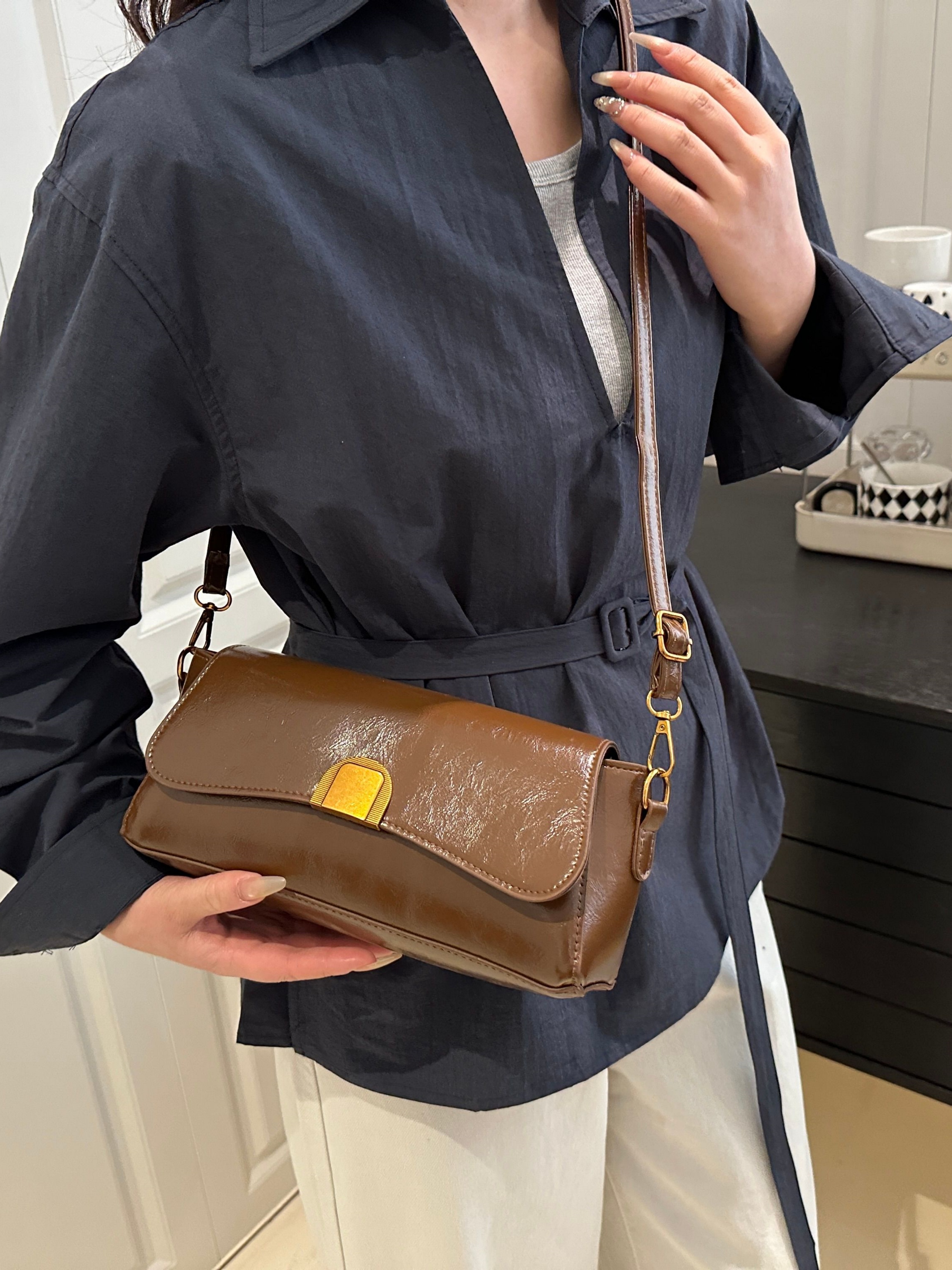 Brown Faux Leather Crossbody Bag