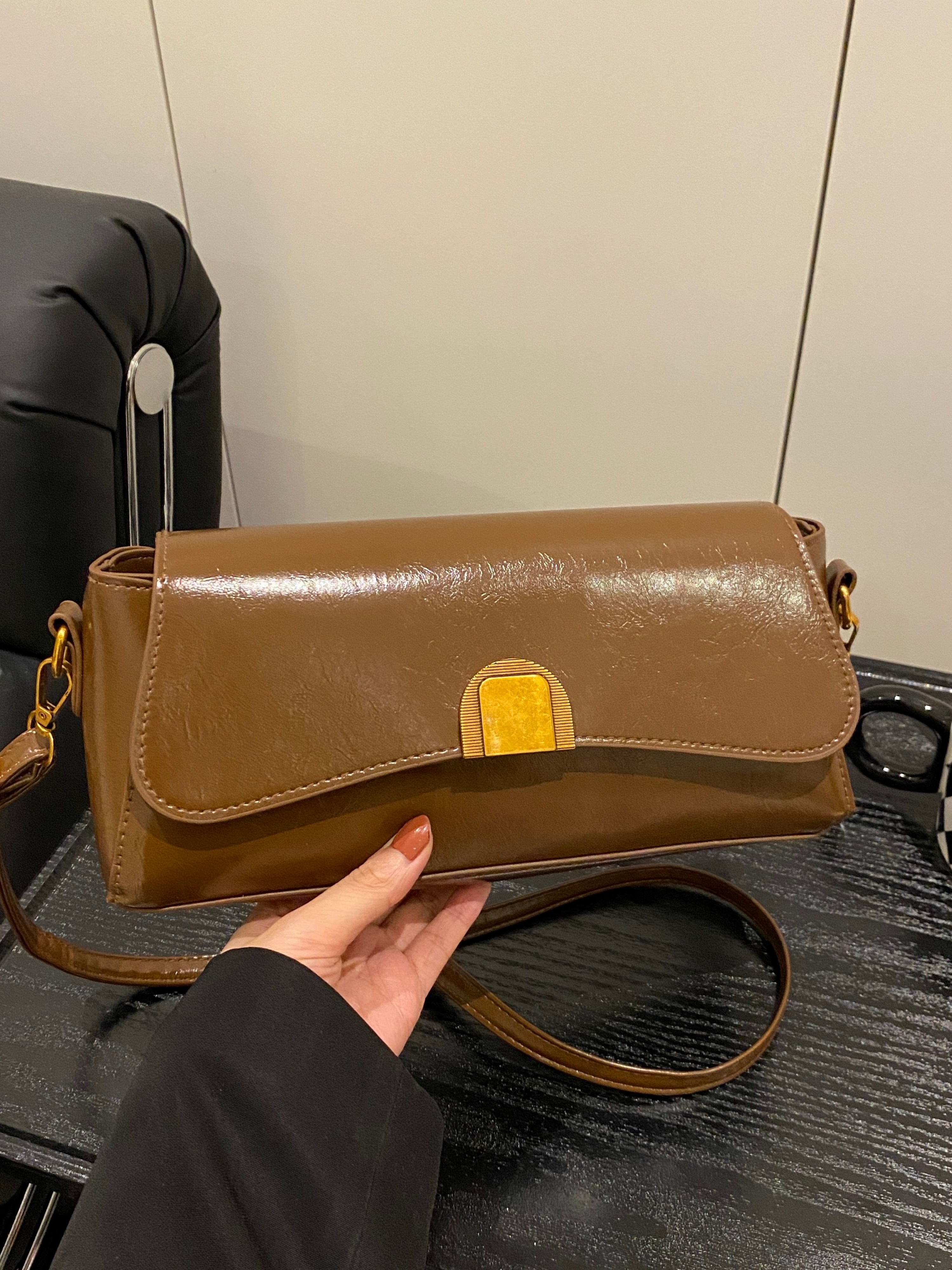 Brown Faux Leather Crossbody Bag
