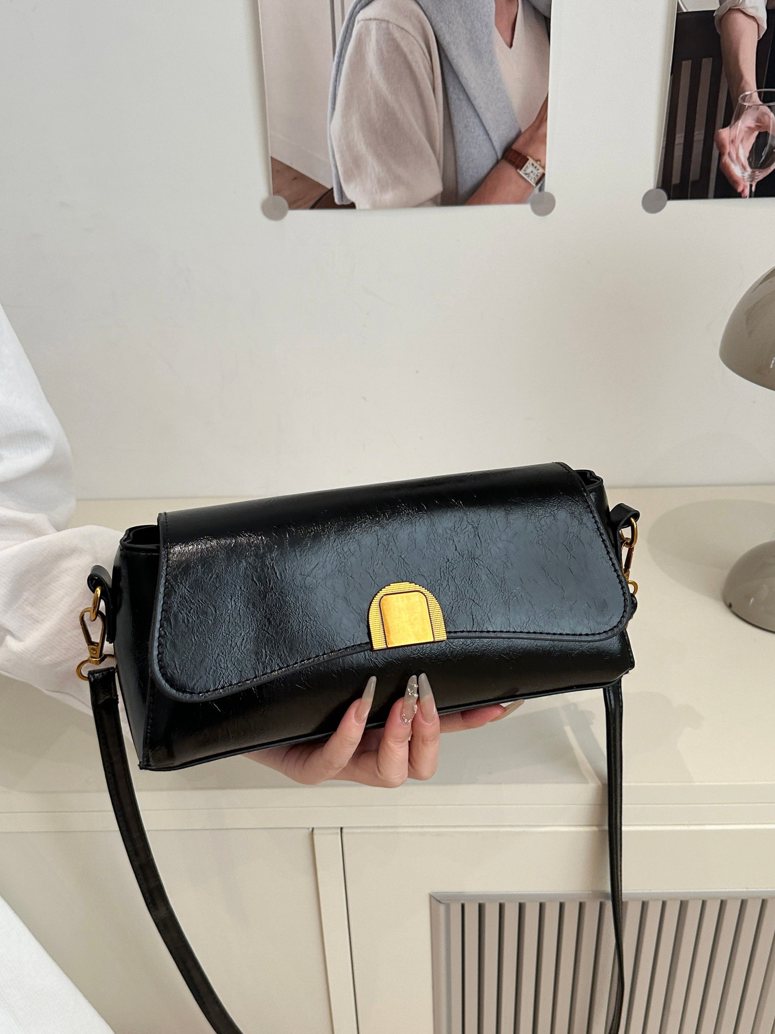 Black Faux Leather Crossbody Bag