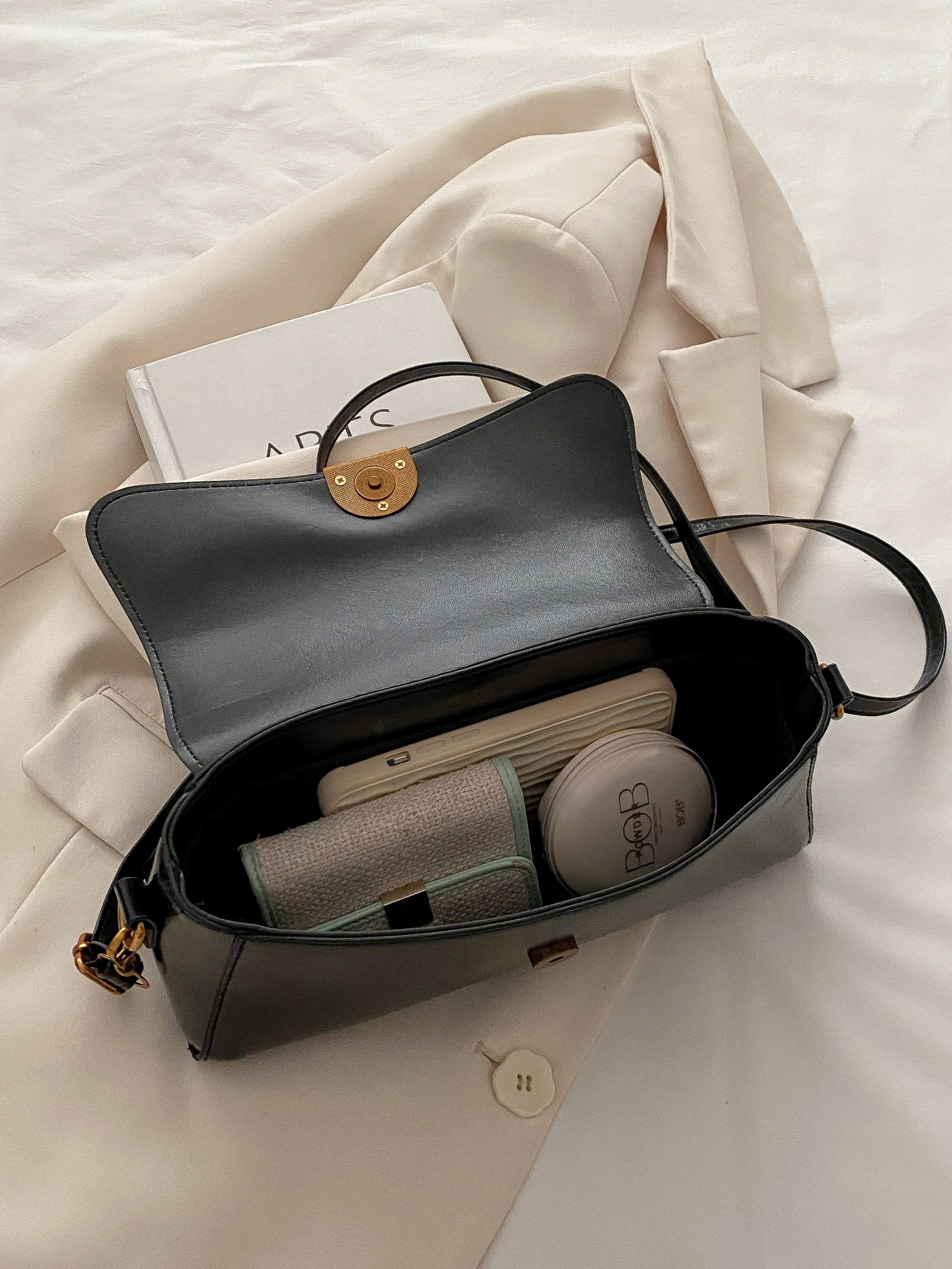 Black Faux Leather Crossbody Bag