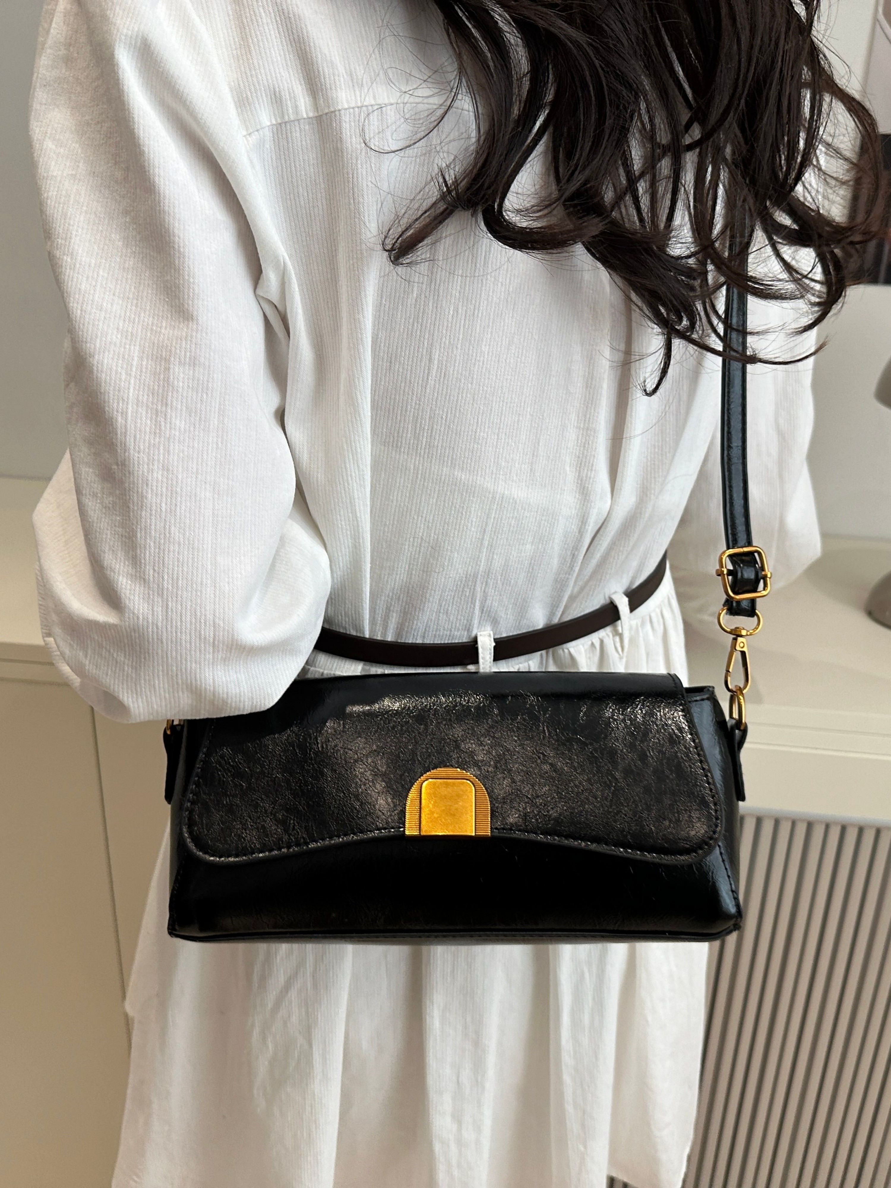 Black Faux Leather Crossbody Bag