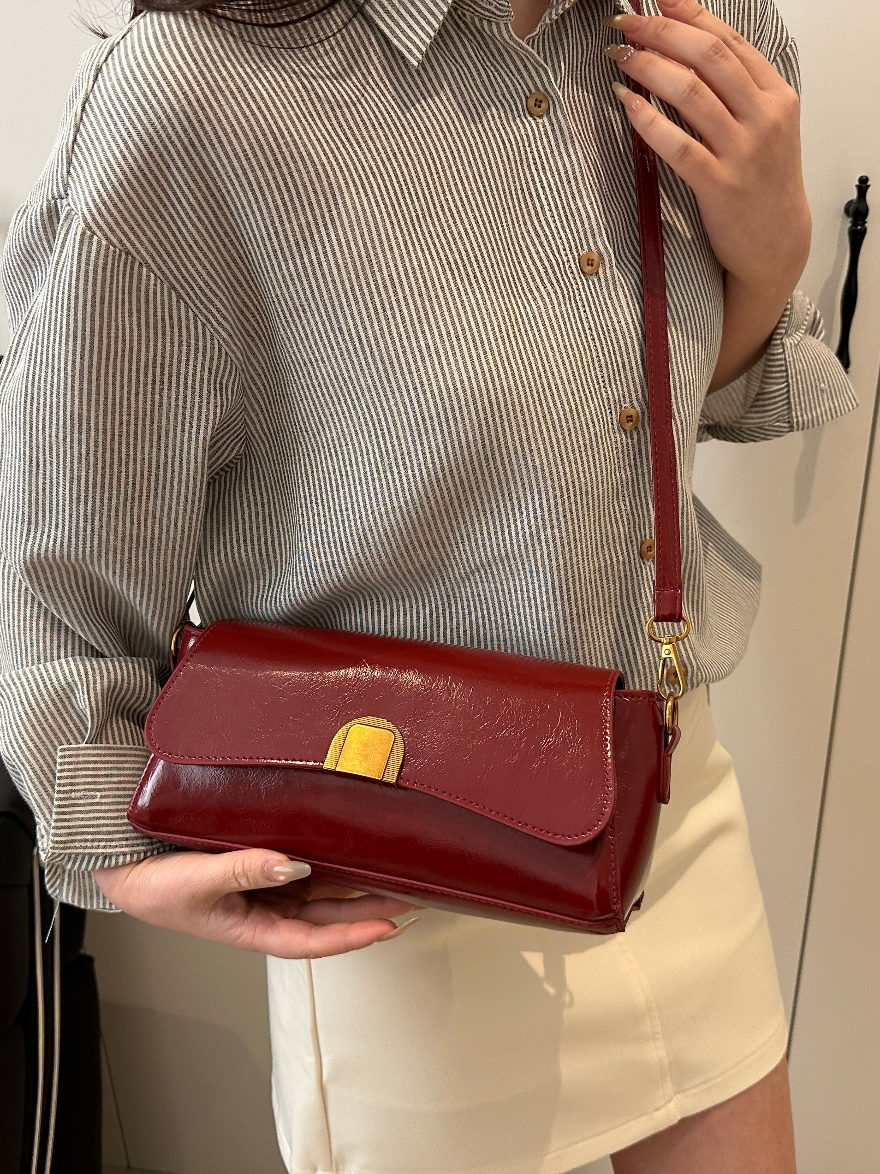 Red Faux Leather Crossbody Bag