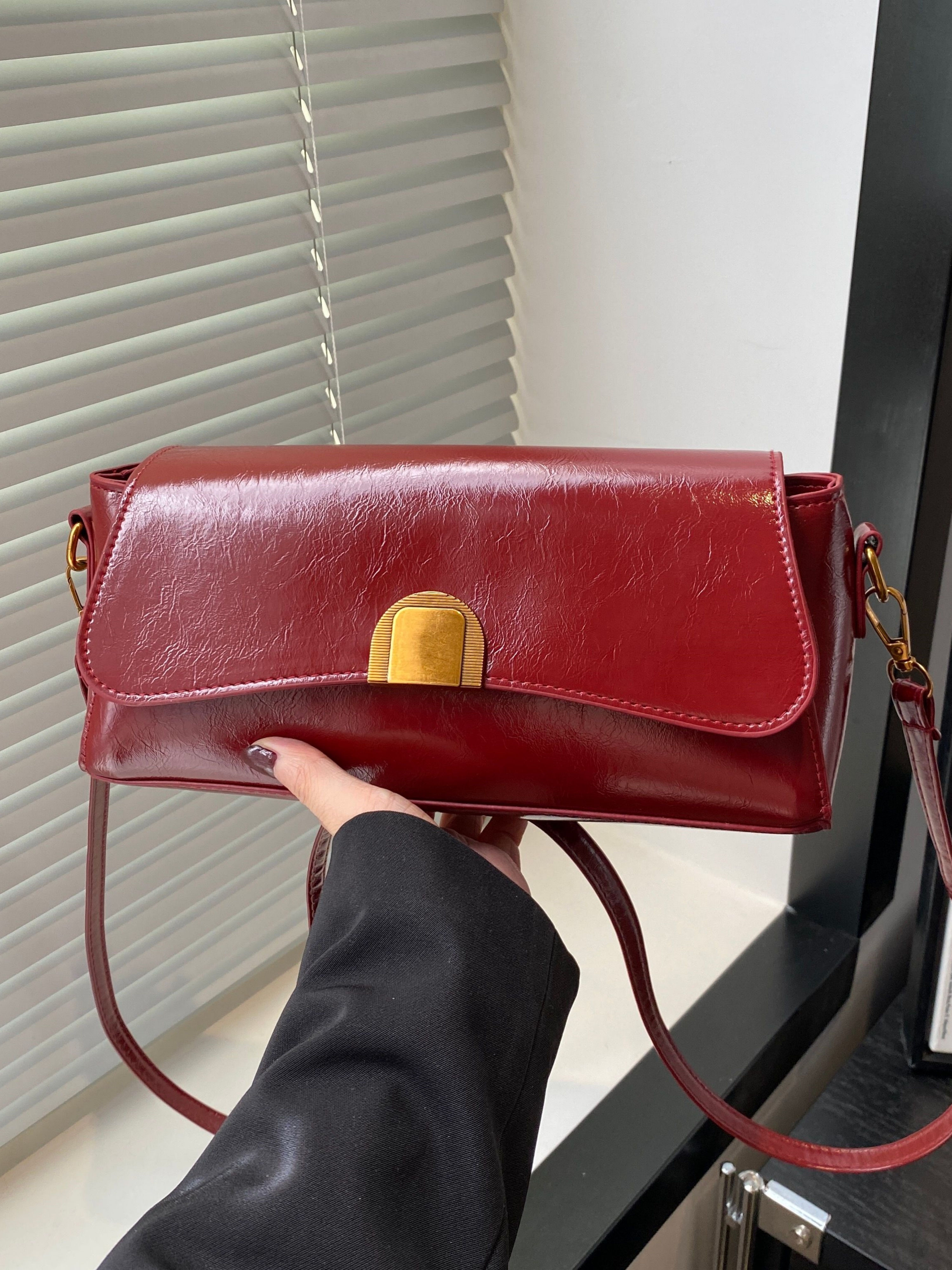 Red Faux Leather Crossbody Bag