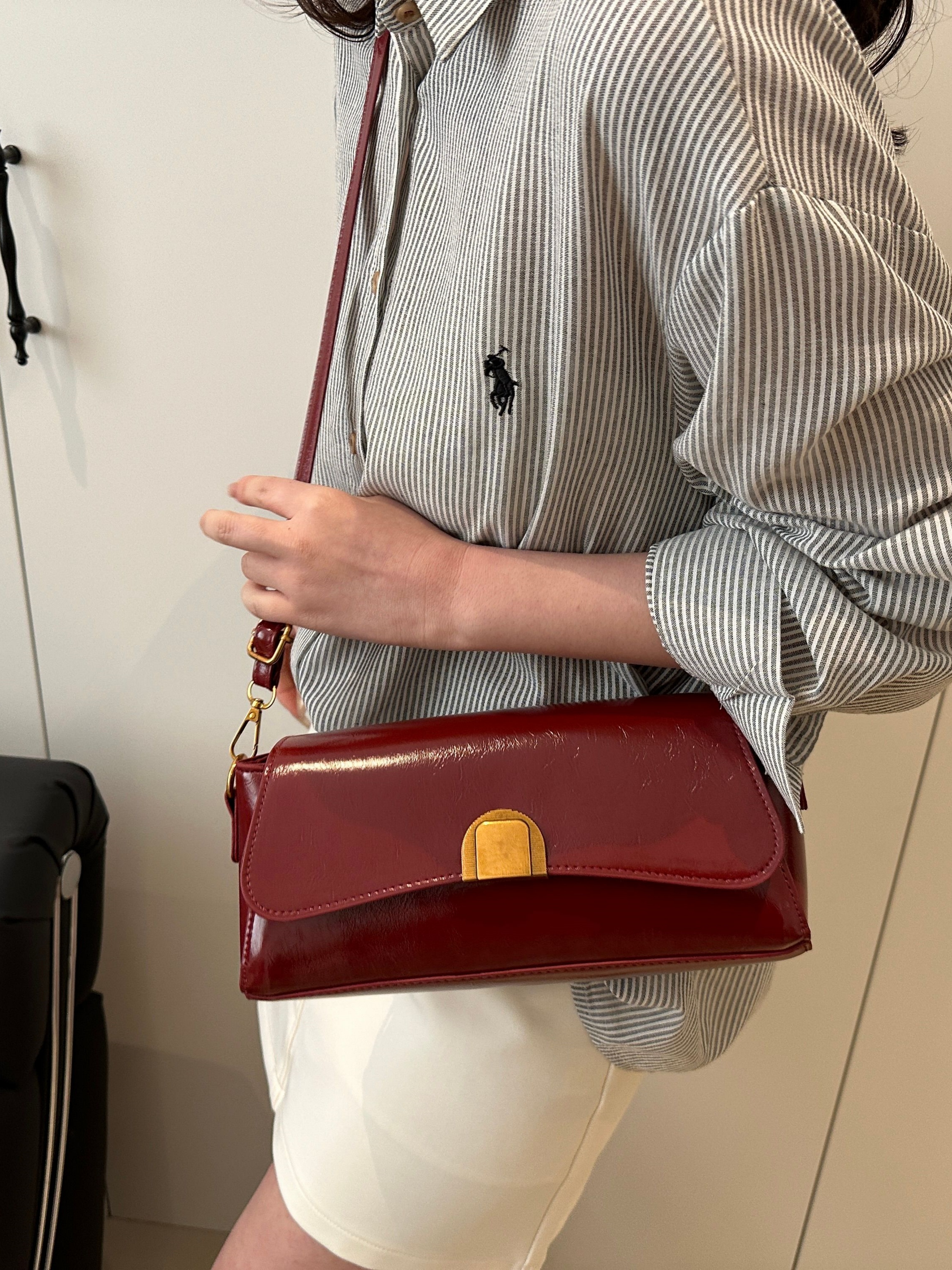 Red Faux Leather Crossbody Bag