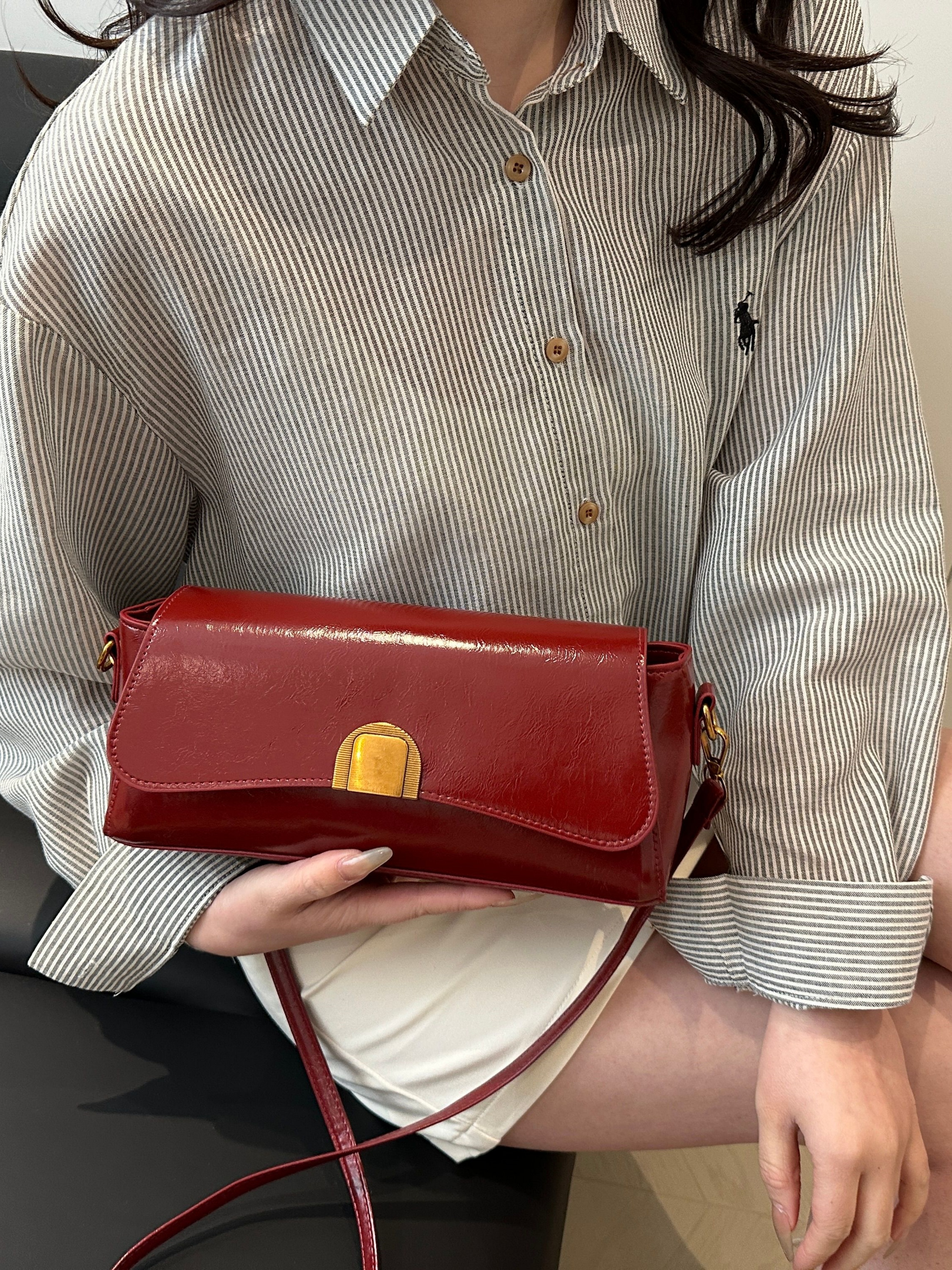 Red Faux Leather Crossbody Bag