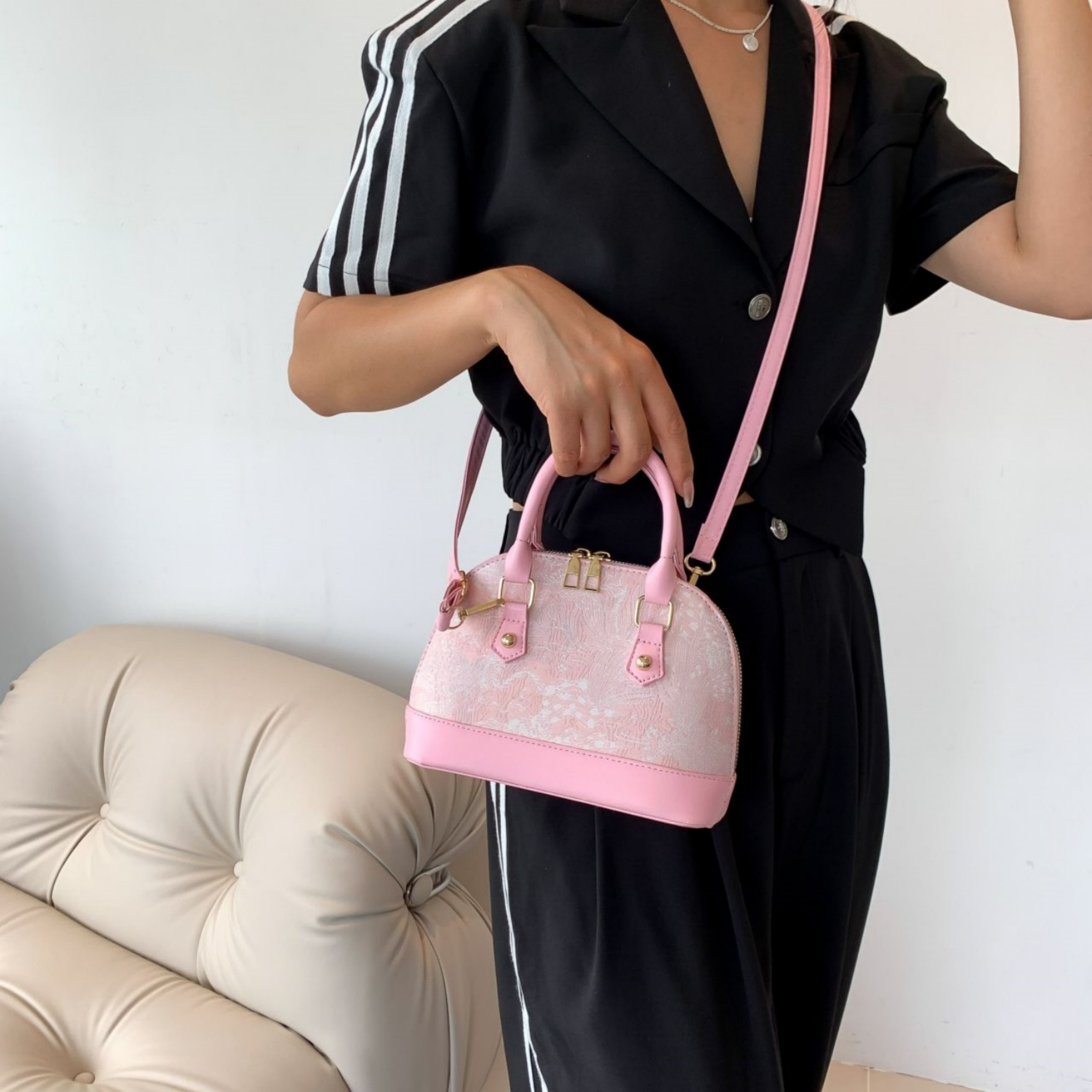 Pink Floral Crossbody Bag 