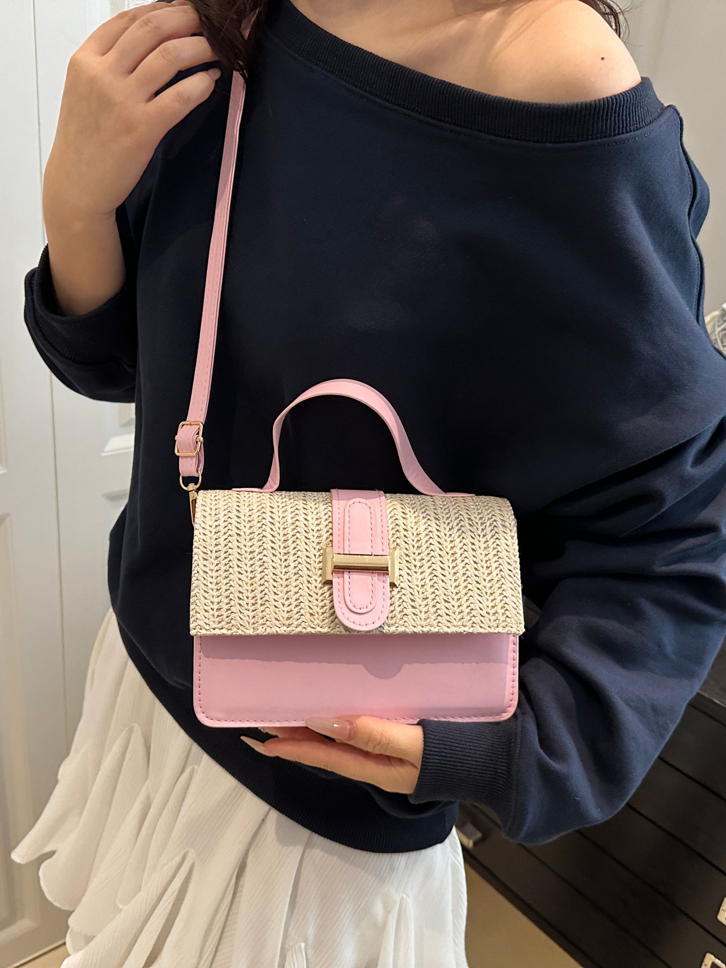 Pink Woven Sling Bag