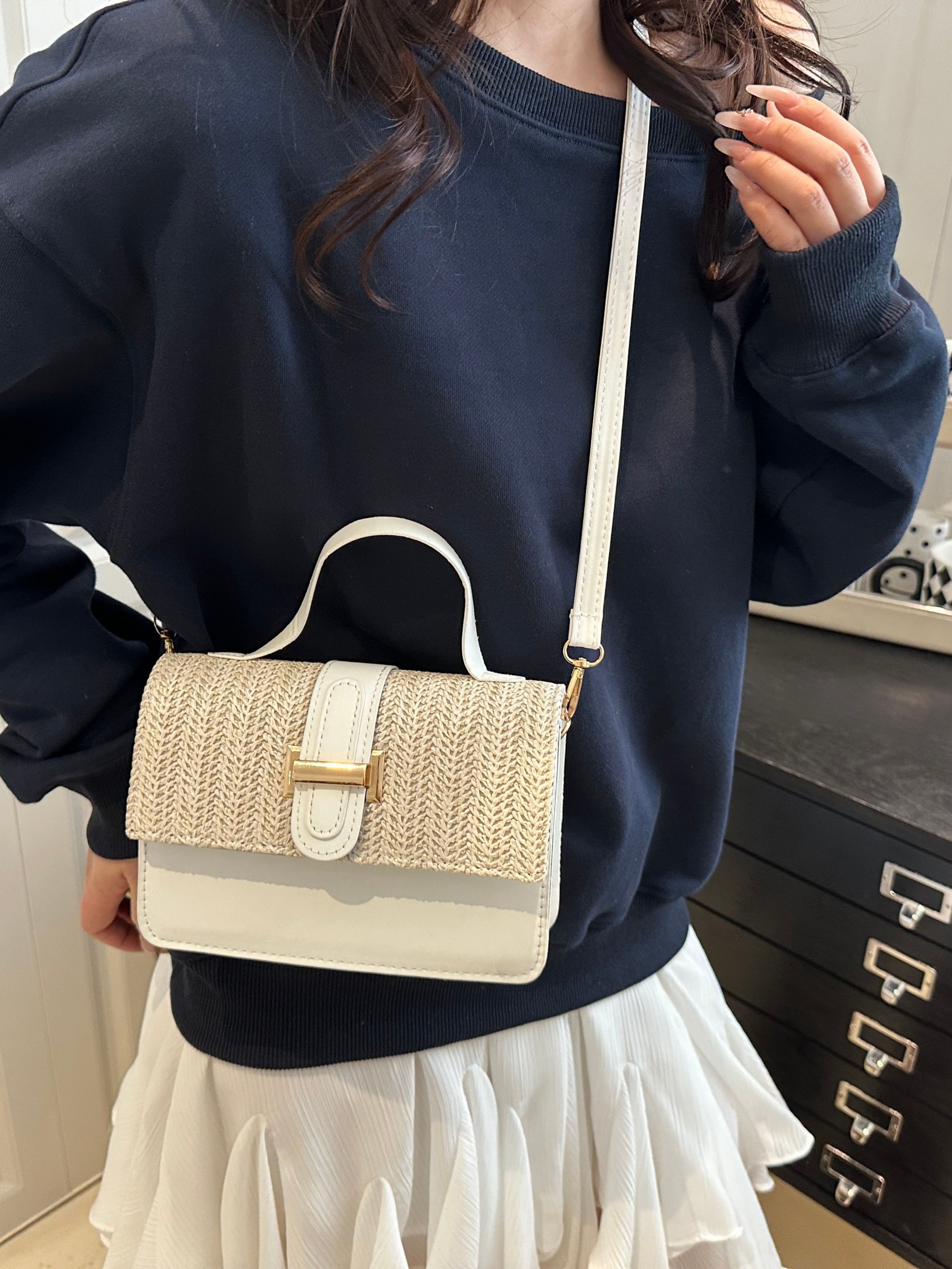 White Woven Sling Bag