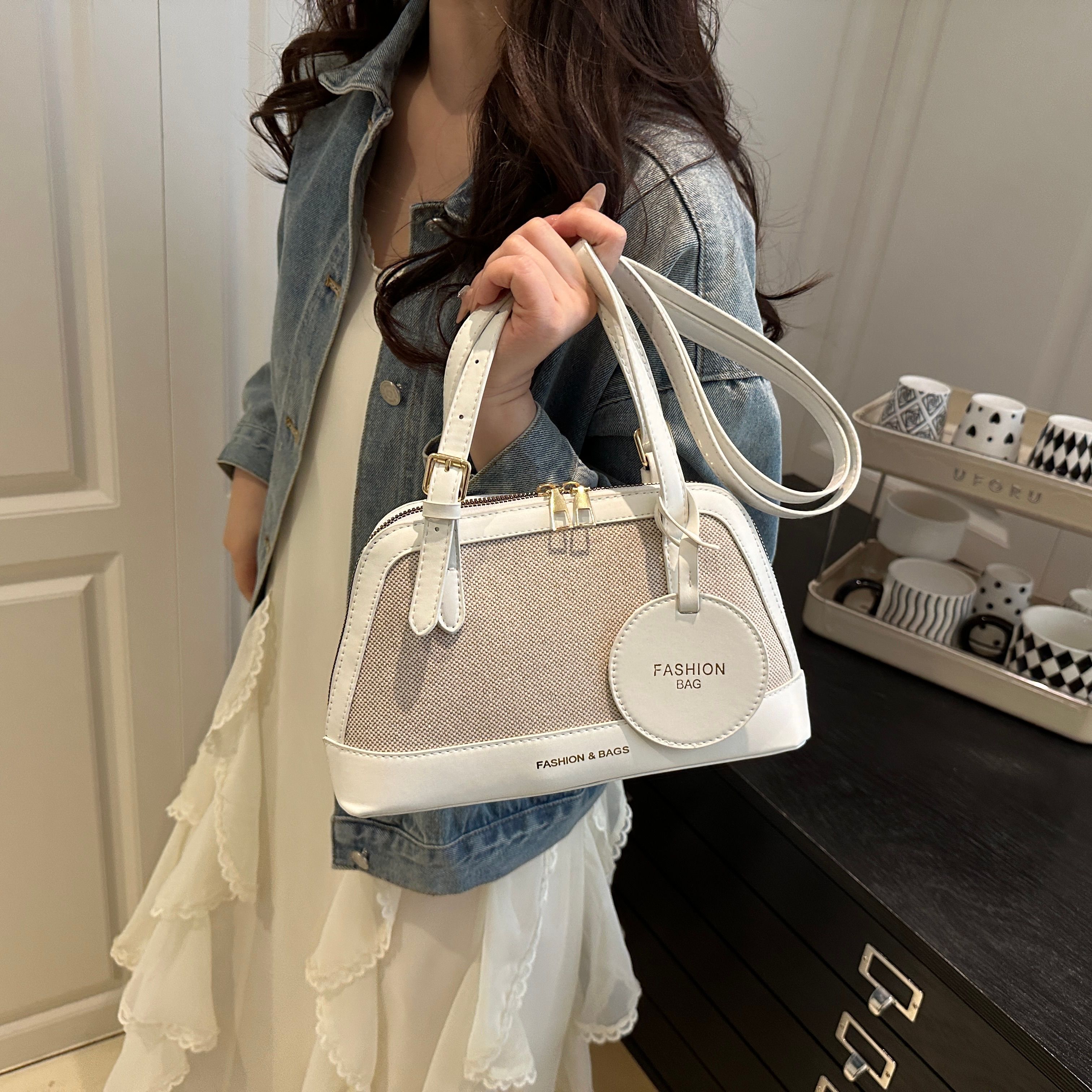 White Shoulder Bag with Adjustable Strap