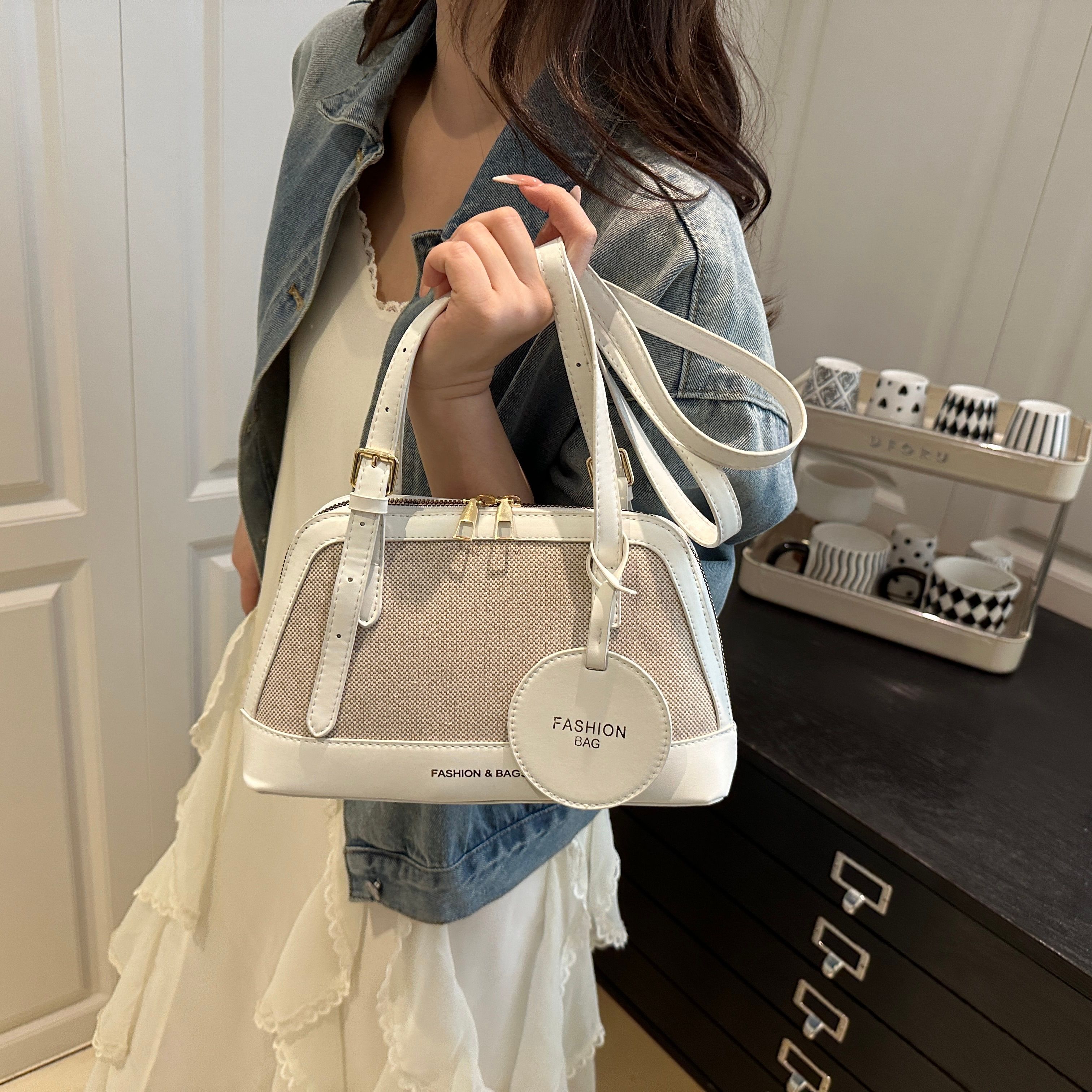 White Shoulder Bag with Adjustable Strap