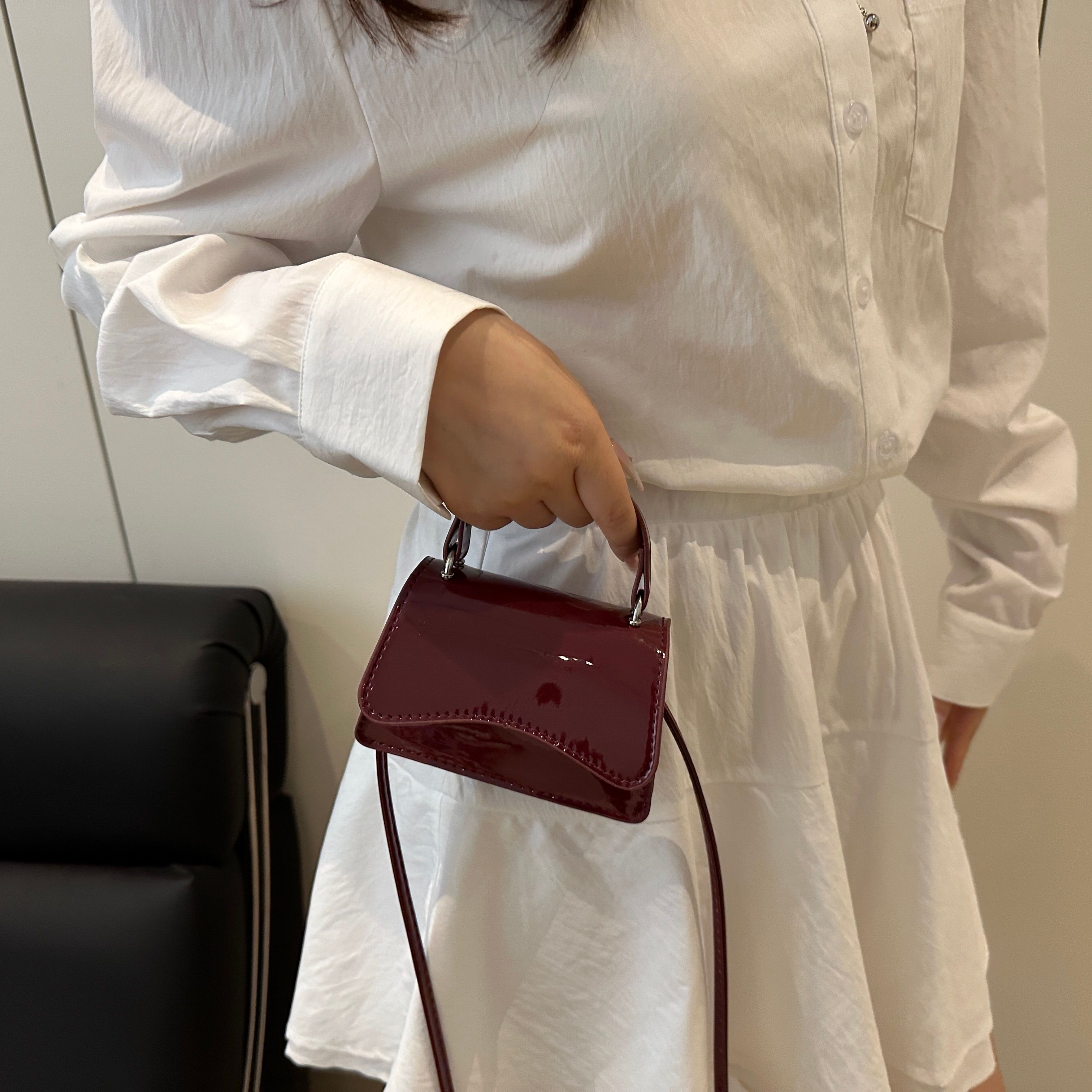 Red Shoulder Bag with Button Closure