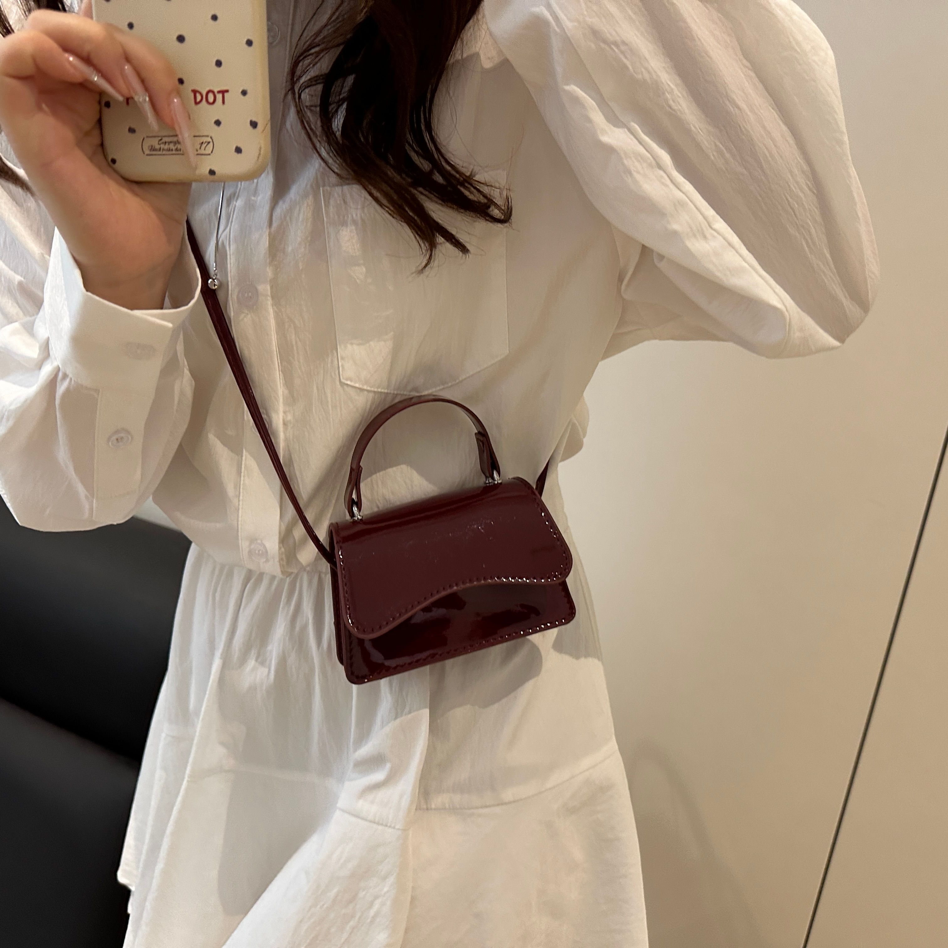 Red Shoulder Bag with Button Closure