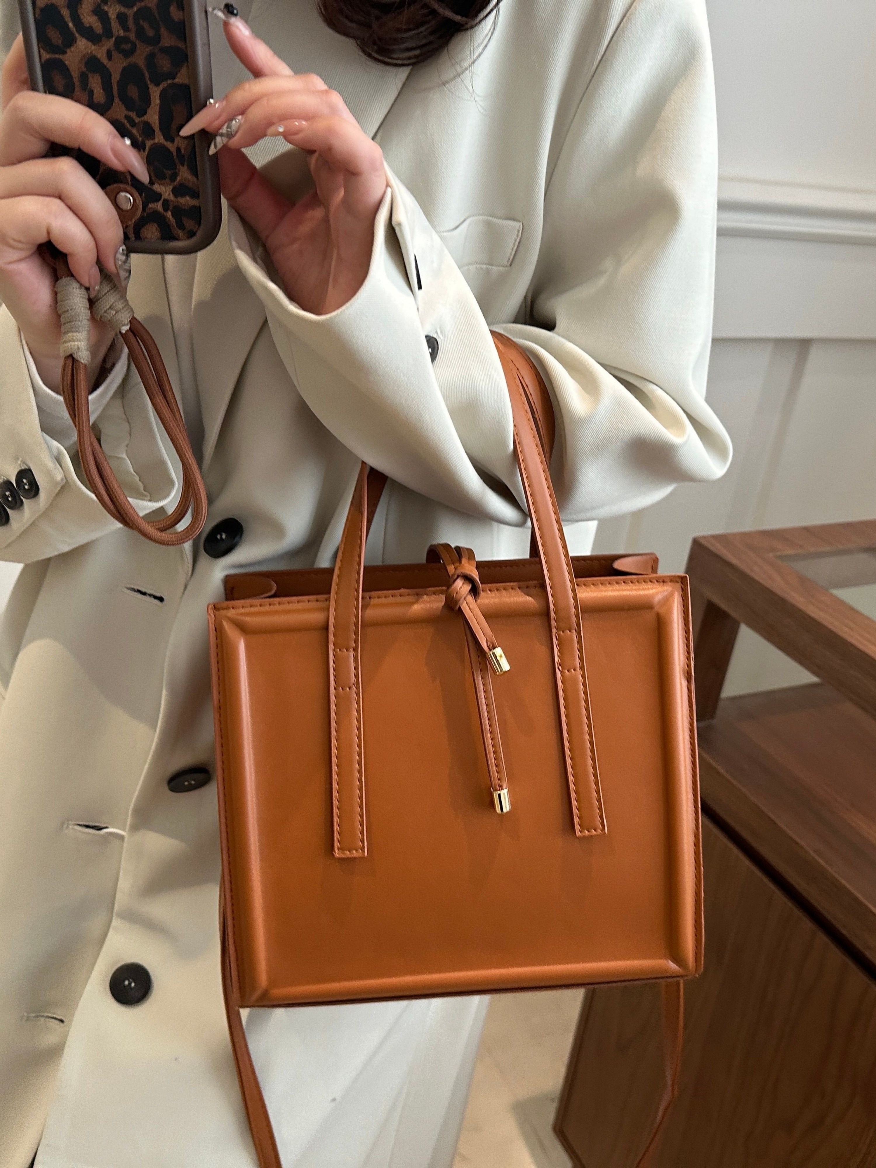 Brown Shoulder Bag with Zip Closure
