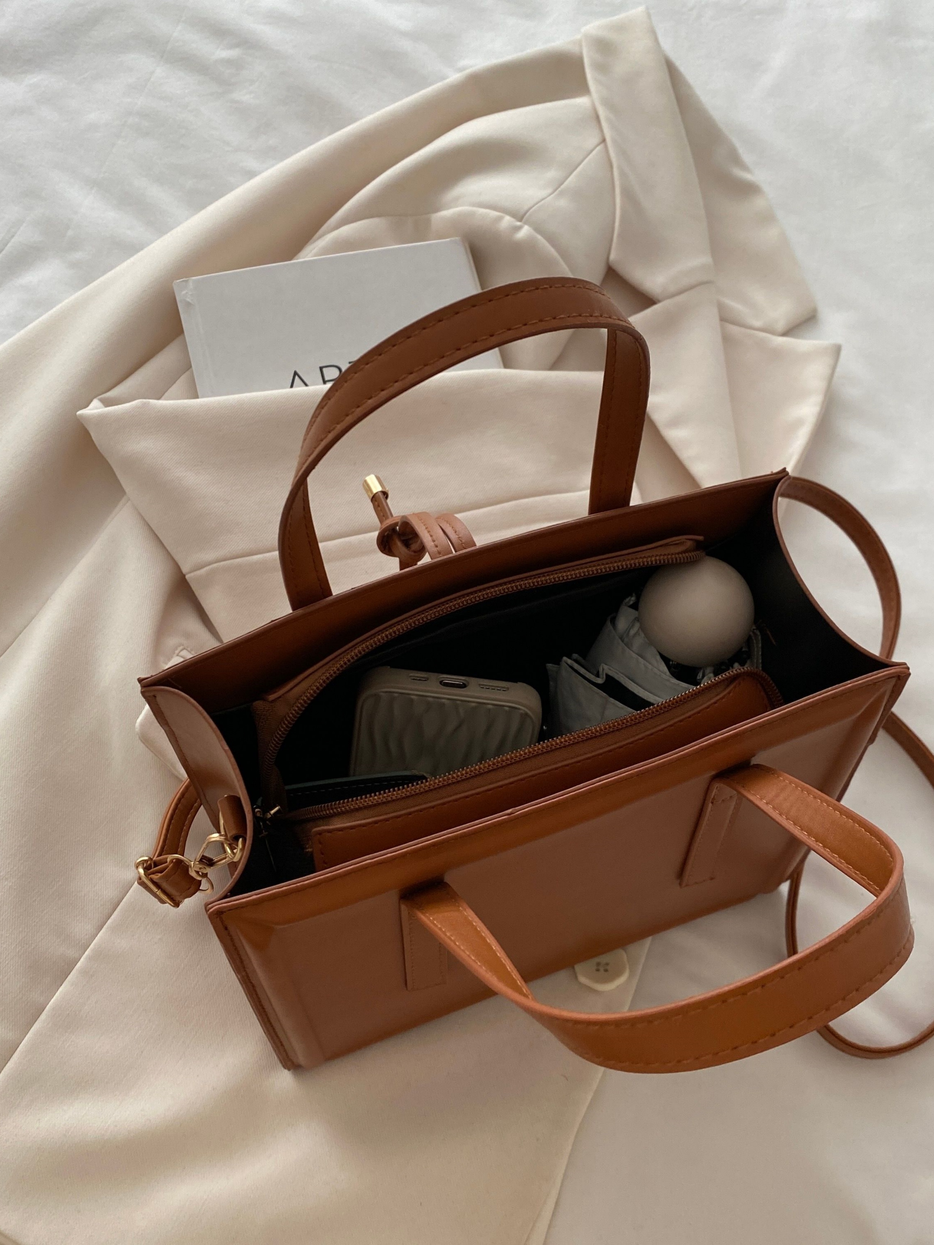 Brown Shoulder Bag with Zip Closure