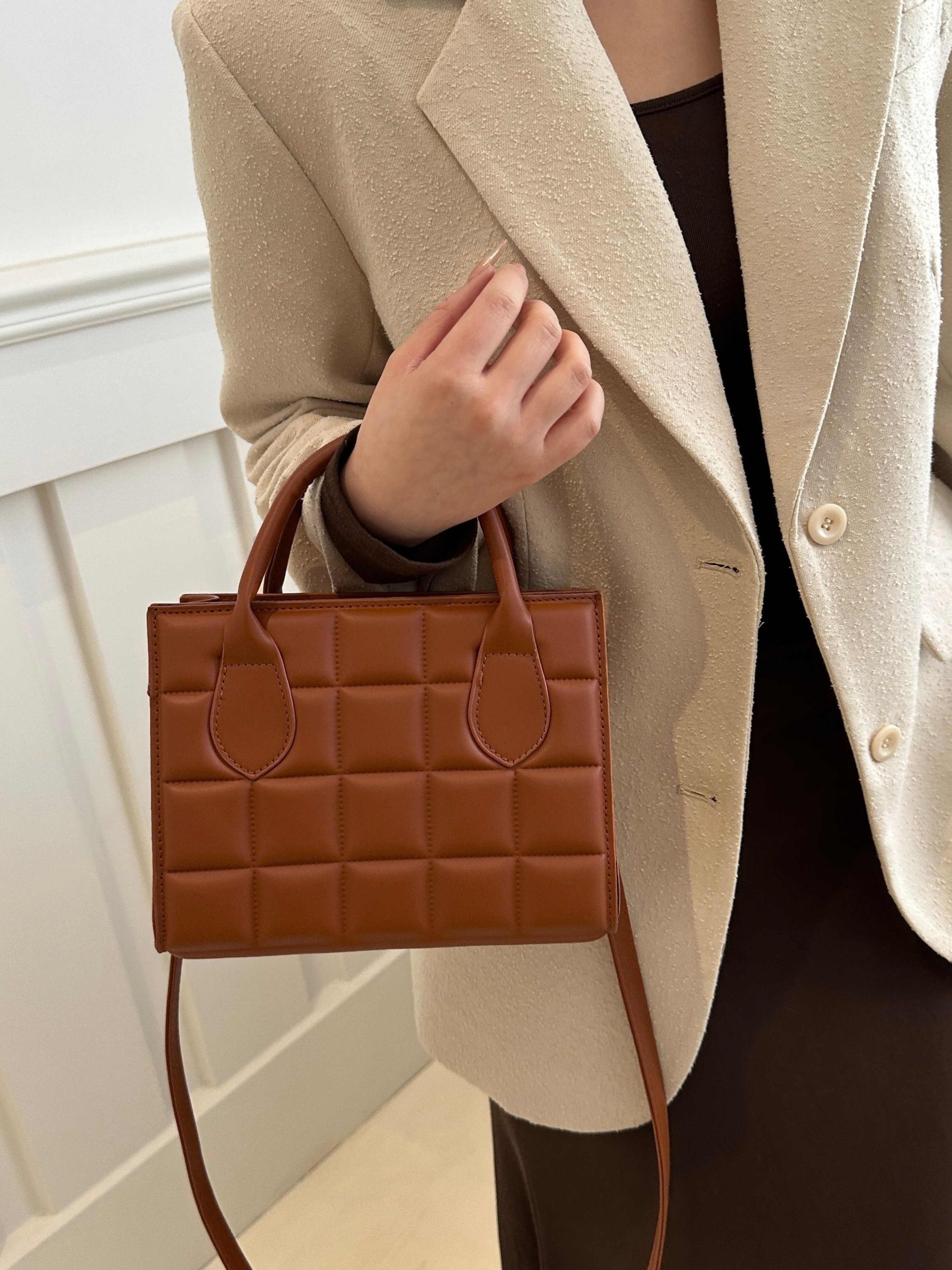 Brown Quilted Shoulder Bag