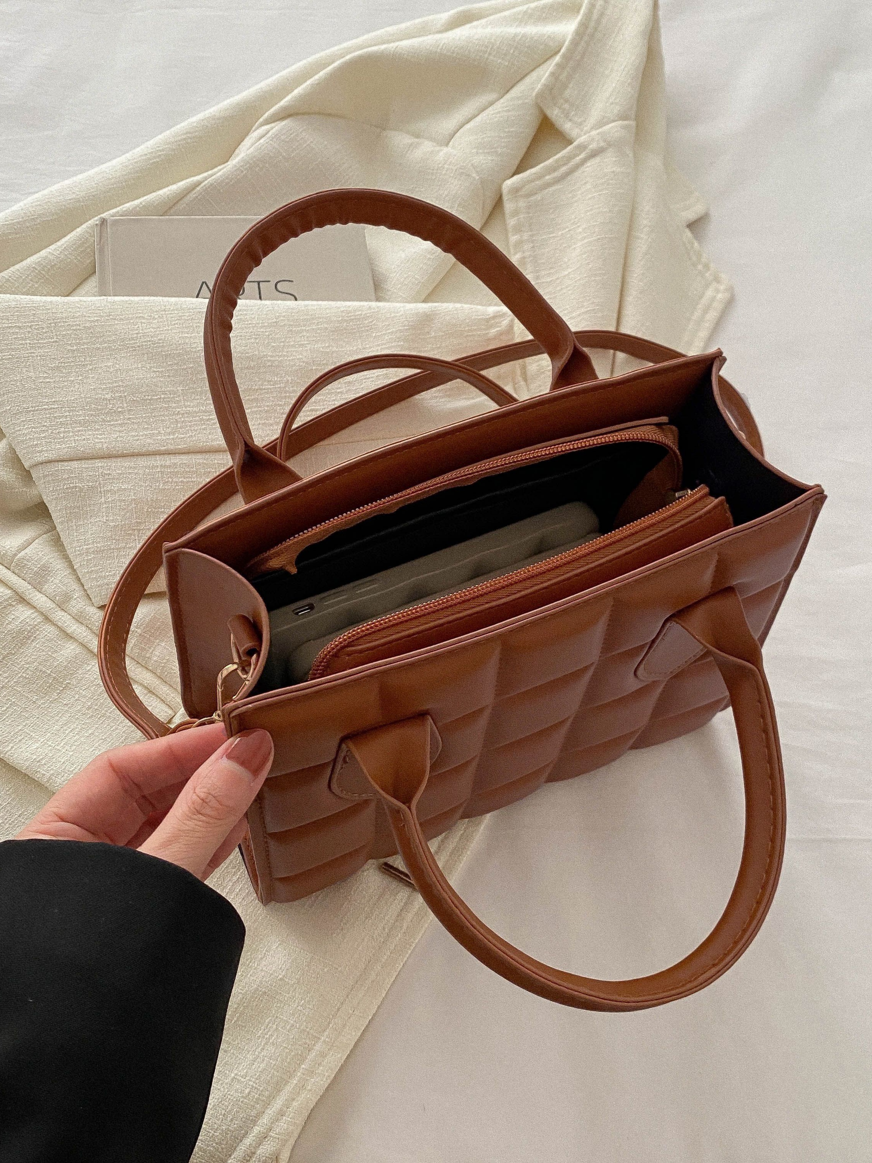 Brown Quilted Shoulder Bag