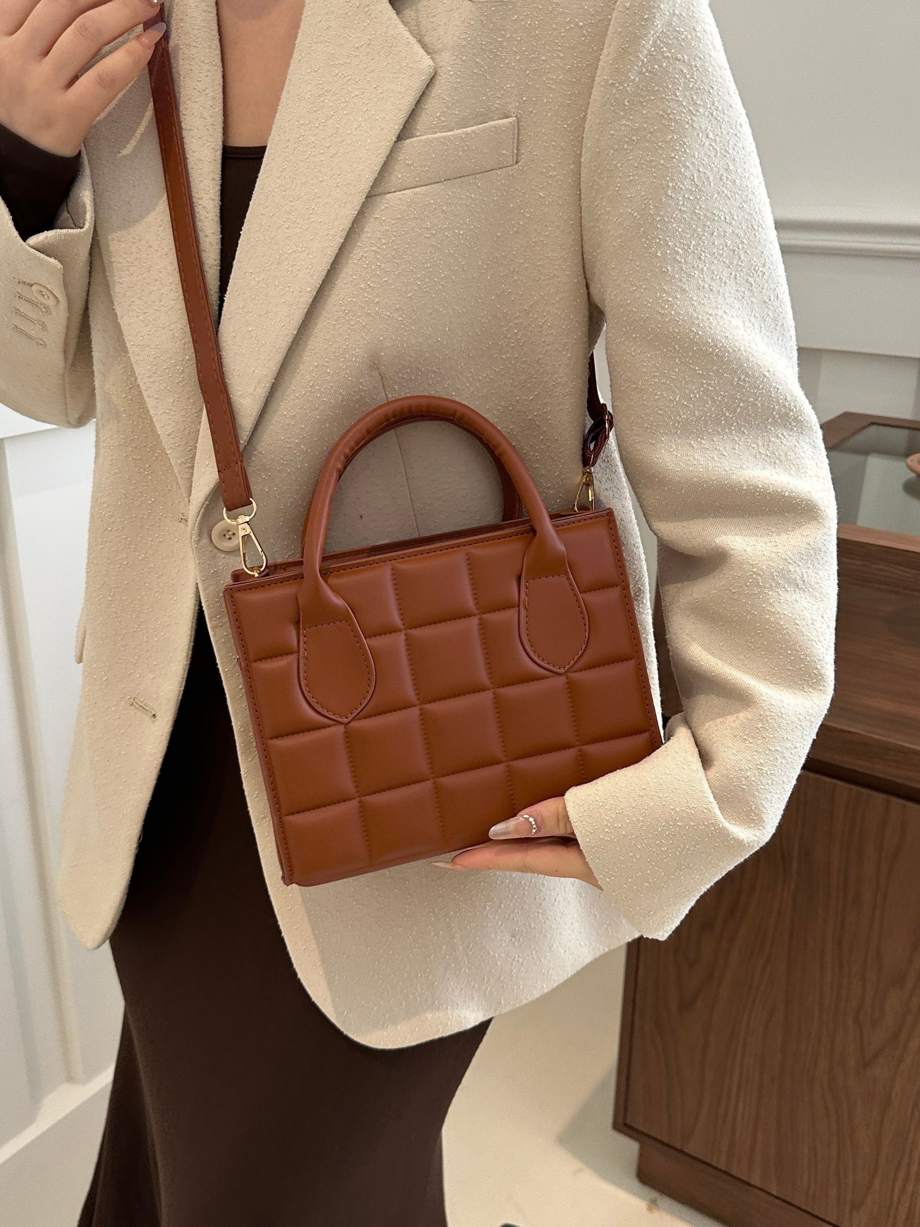 Brown Quilted Shoulder Bag