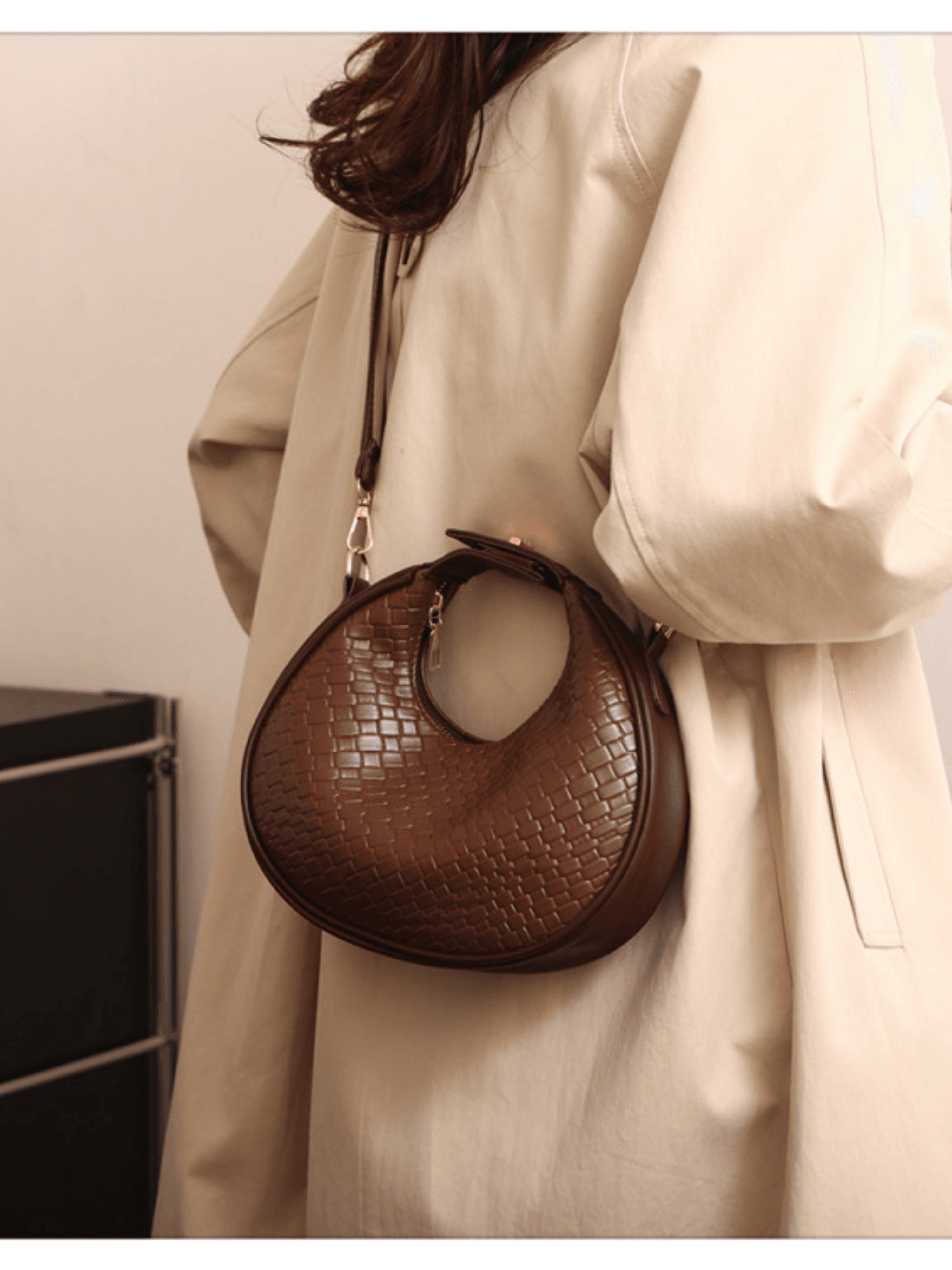 Coffee Brown Woven Shoulder Bag