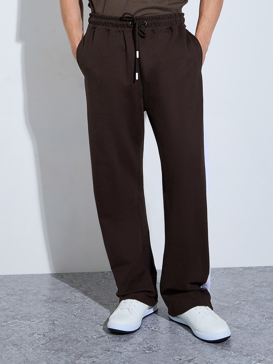 Men Brown Side Stripe Oversized Joggers