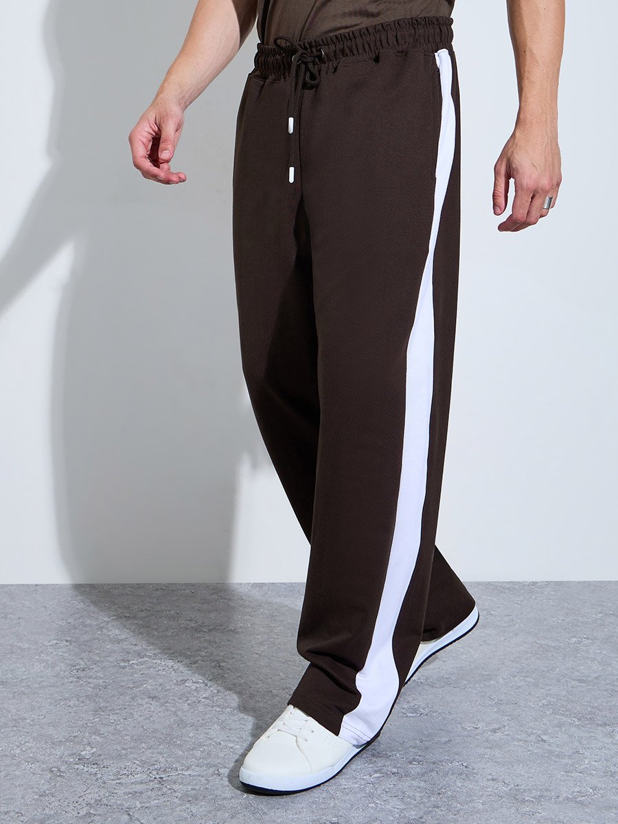 Men Brown Side Stripe Oversized Joggers