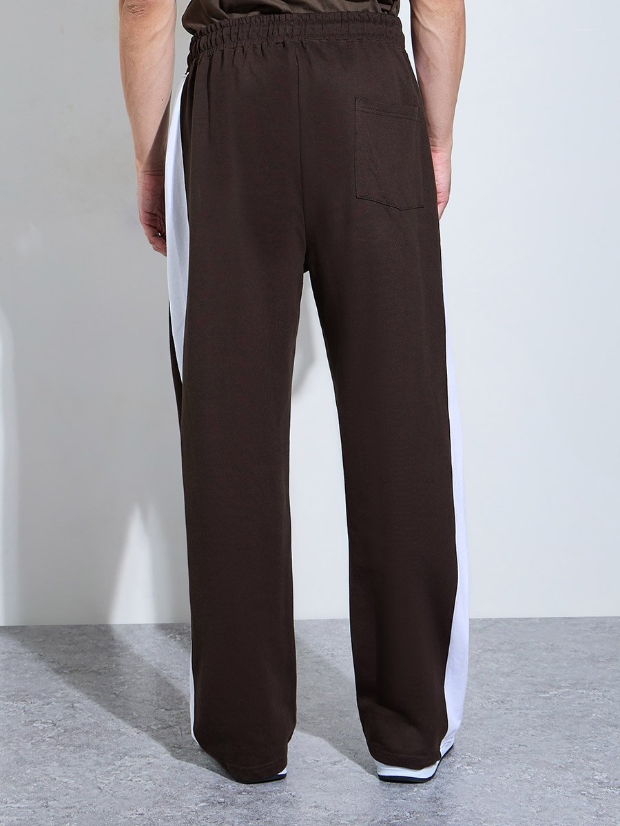 Men Brown Side Stripe Oversized Joggers