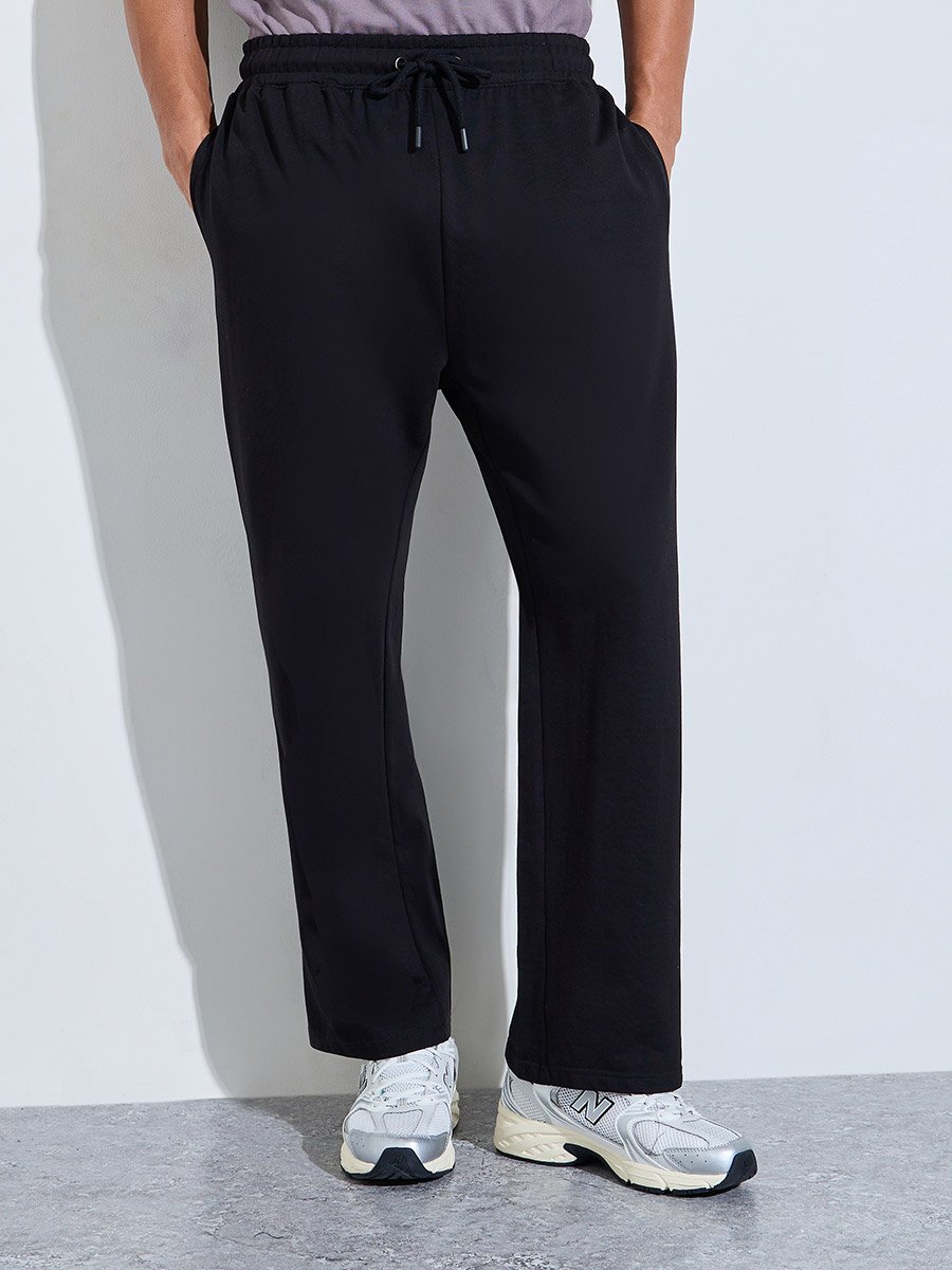Black Solid Pocket Details Oversized Joggers