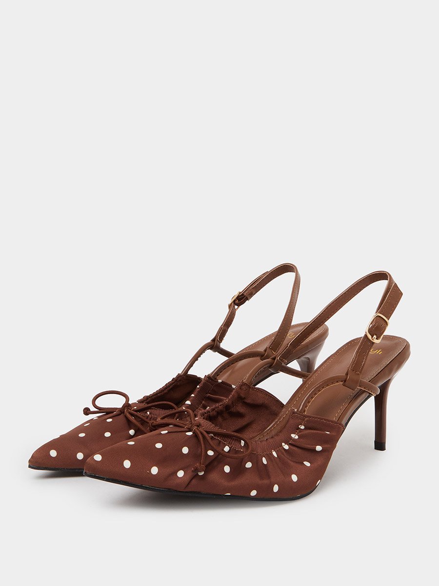 Brown Polka Dot Slingback High Heels
