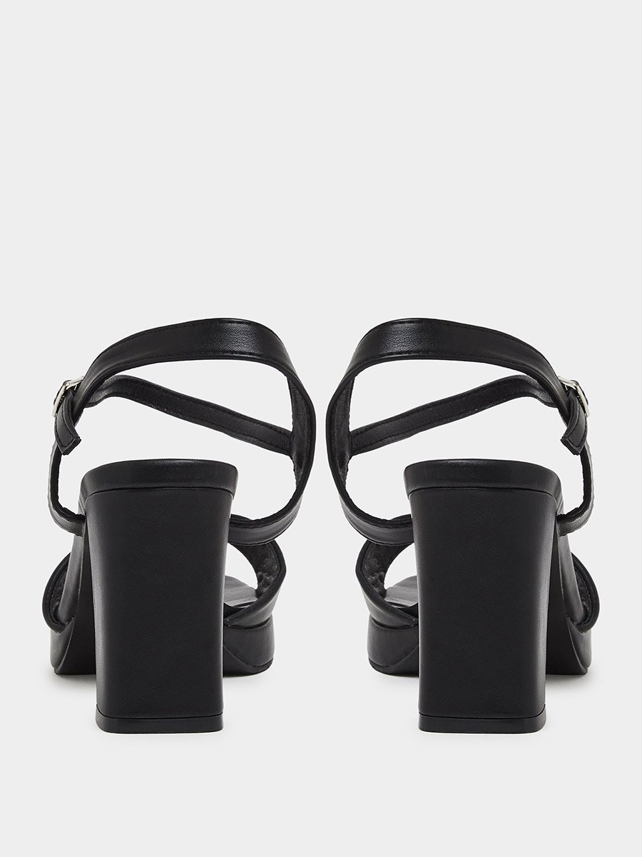 Black Plain Ankle Strap Block Heel Sandals