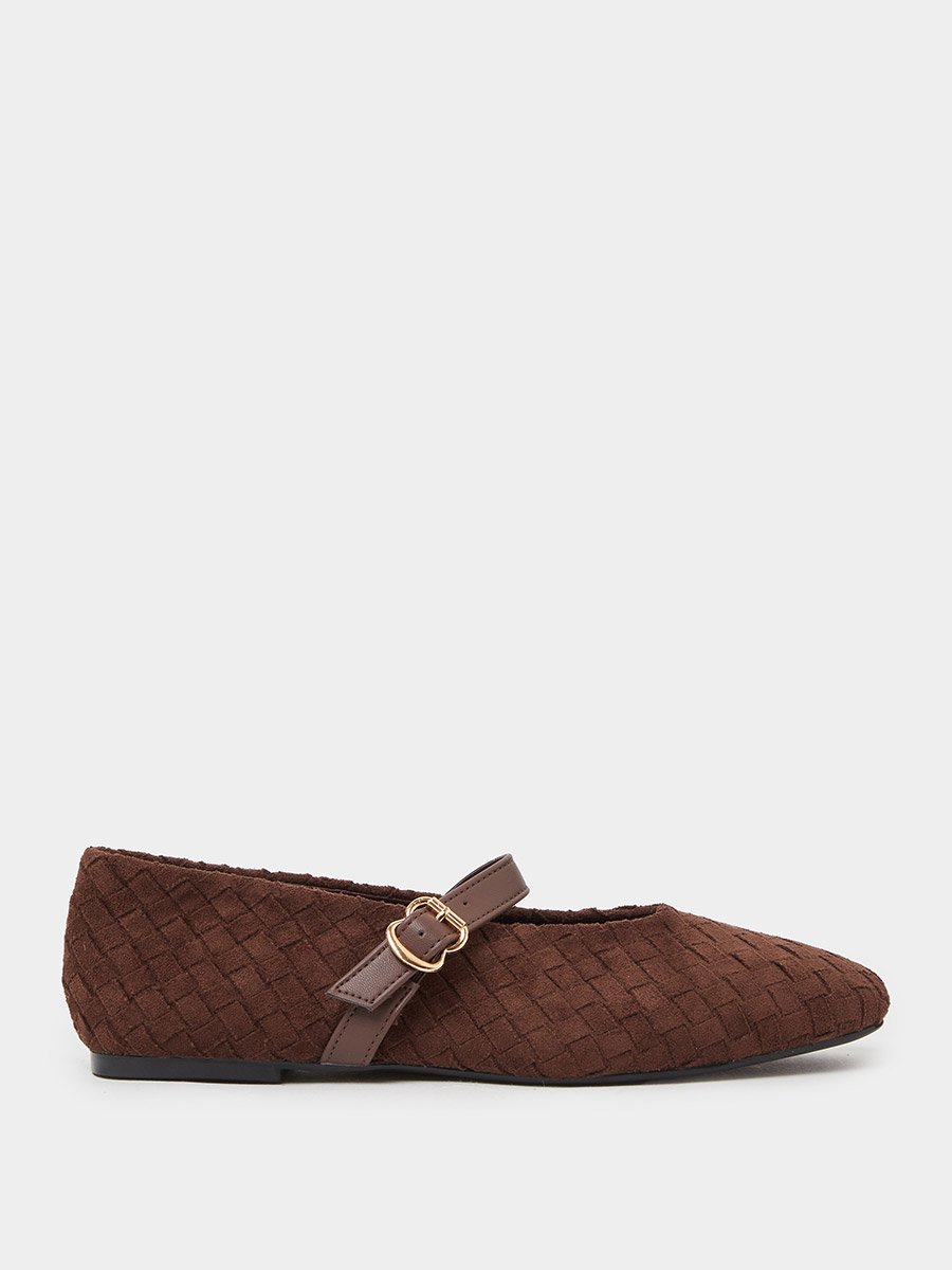 Brown Woven Mary Jane Ballerina Flats
