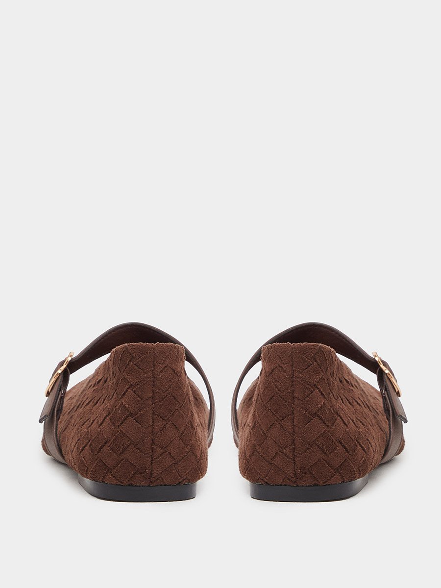 Brown Woven Mary Jane Ballerina Flats
