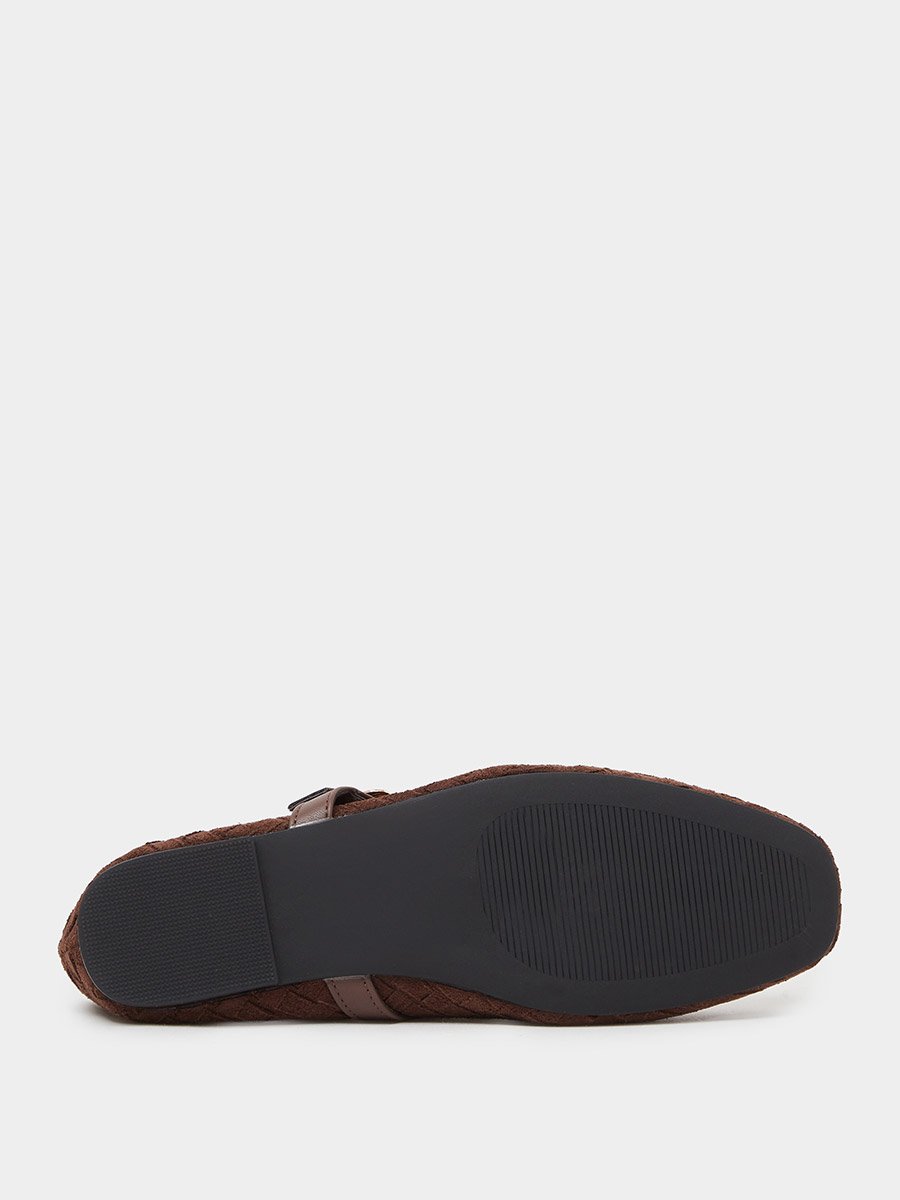 Brown Woven Mary Jane Ballerina Flats
