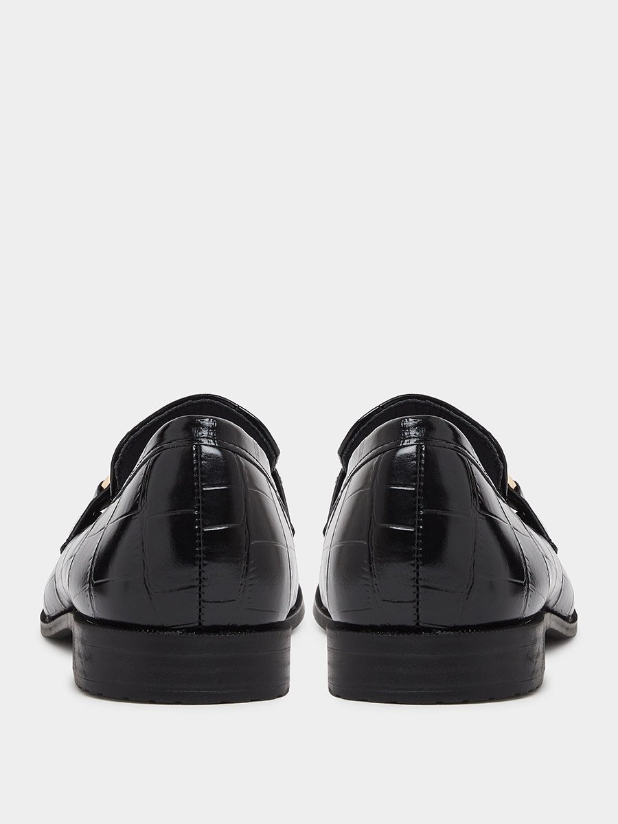 Black Croc Textured Bit Loafers