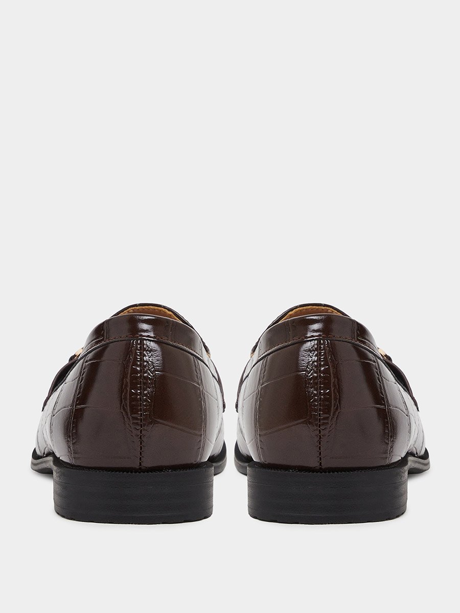 Brown Croc Textured Loafers
