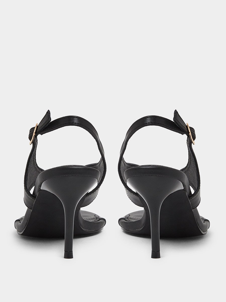 Black Plain Thong Toe Stiletto Heel Sandals