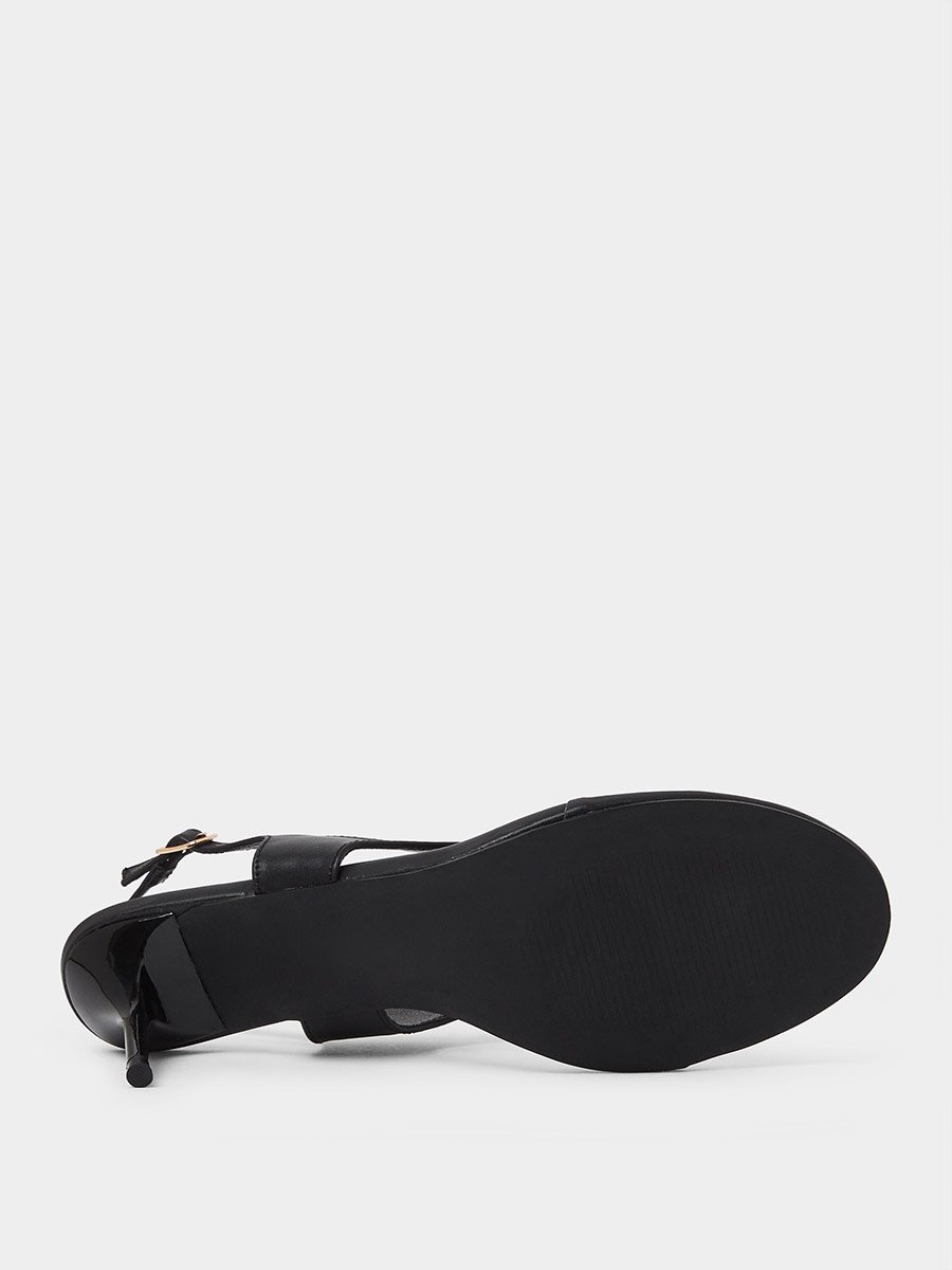 Black Plain Thong Toe Stiletto Heel Sandals